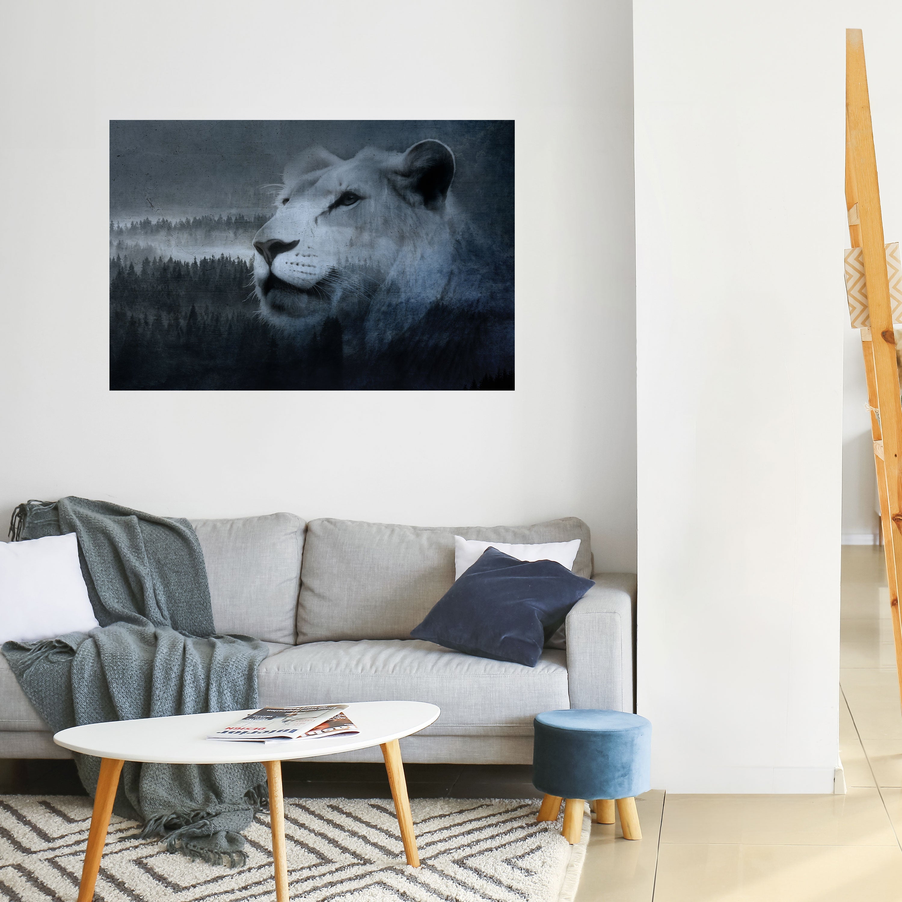 LION'S HARMONY IN BLAU Horizontales Poster zum Abziehen und Aufkleben