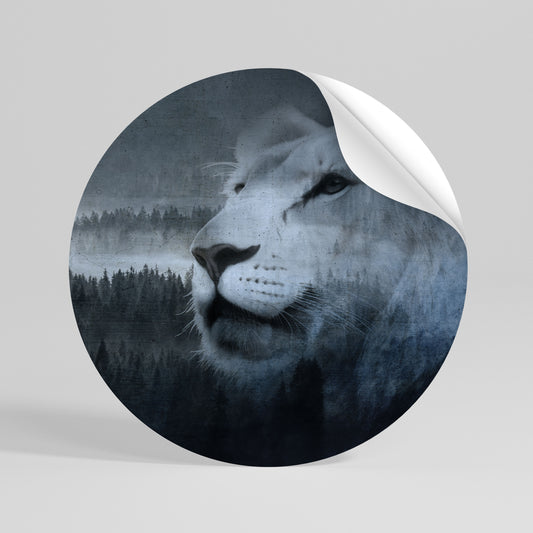 LION'S HARMONY IN BLUE Runder Wandsticker zum Abziehen und Aufkleben
