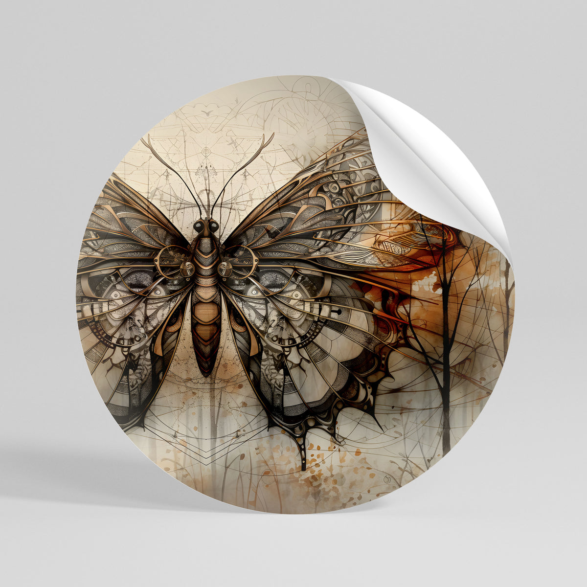 MECHANICAL BEAUTY UNVEILED Runder Wandsticker zum Abziehen und Aufkleben