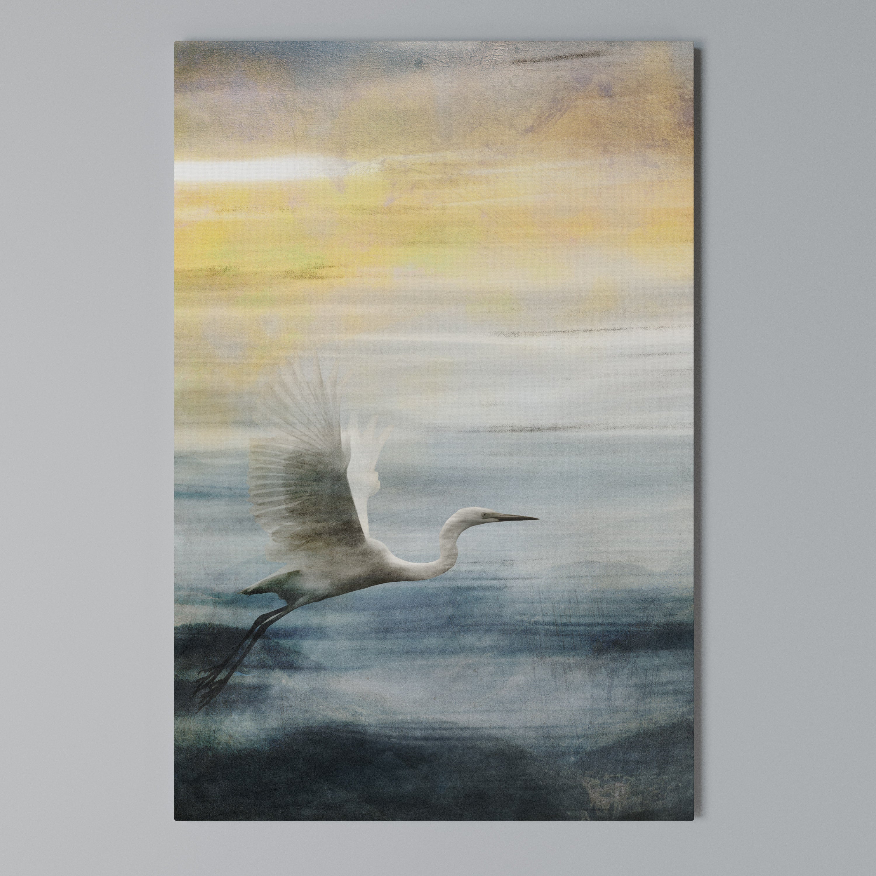 HERON IN FLY Vertical Canvas Print