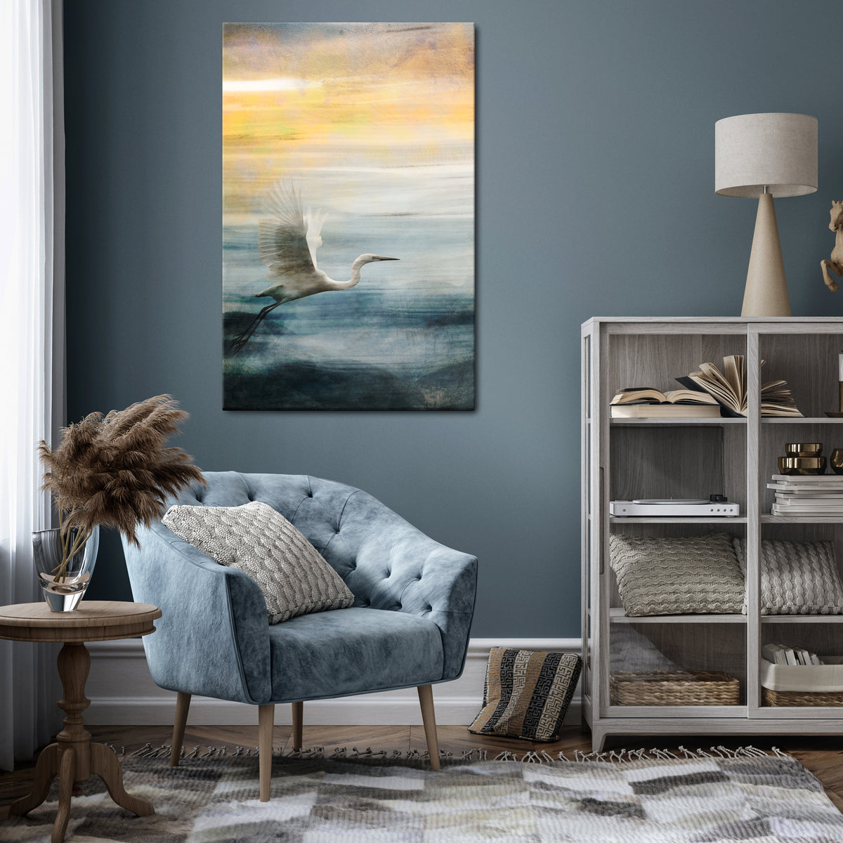 HERON IN FLY Vertical Canvas Print