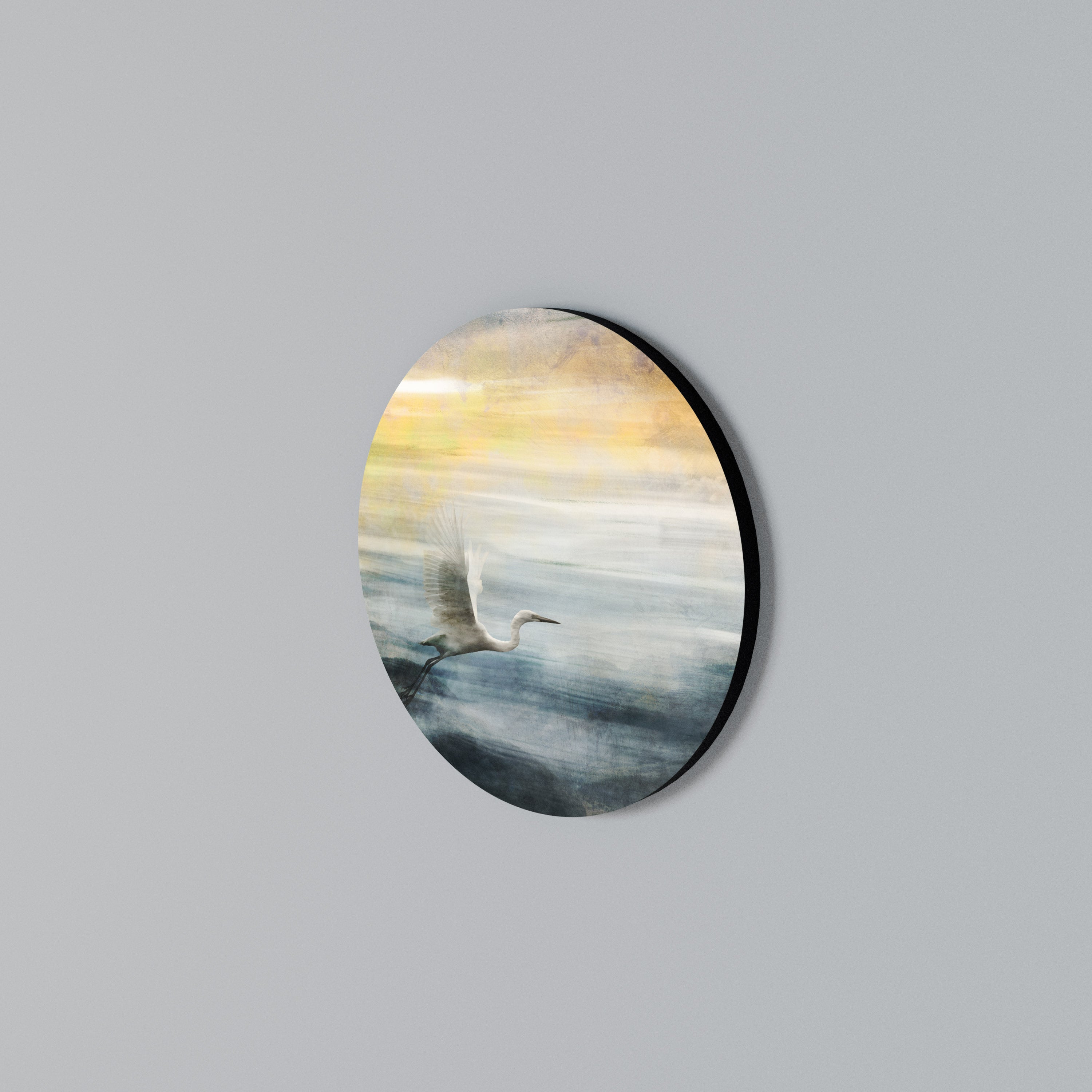 HERON IN FLY Rundes Wandbild