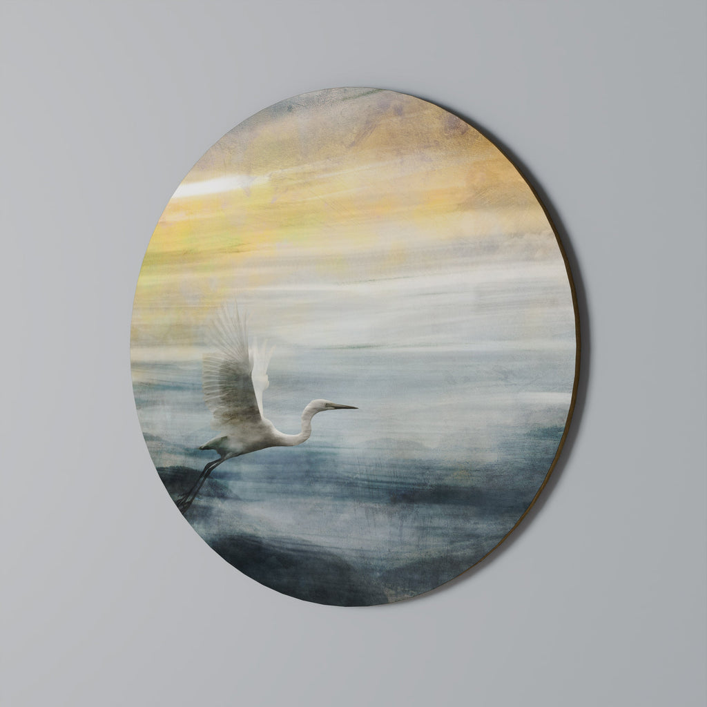 HERON IN FLY Runde Wandkunst