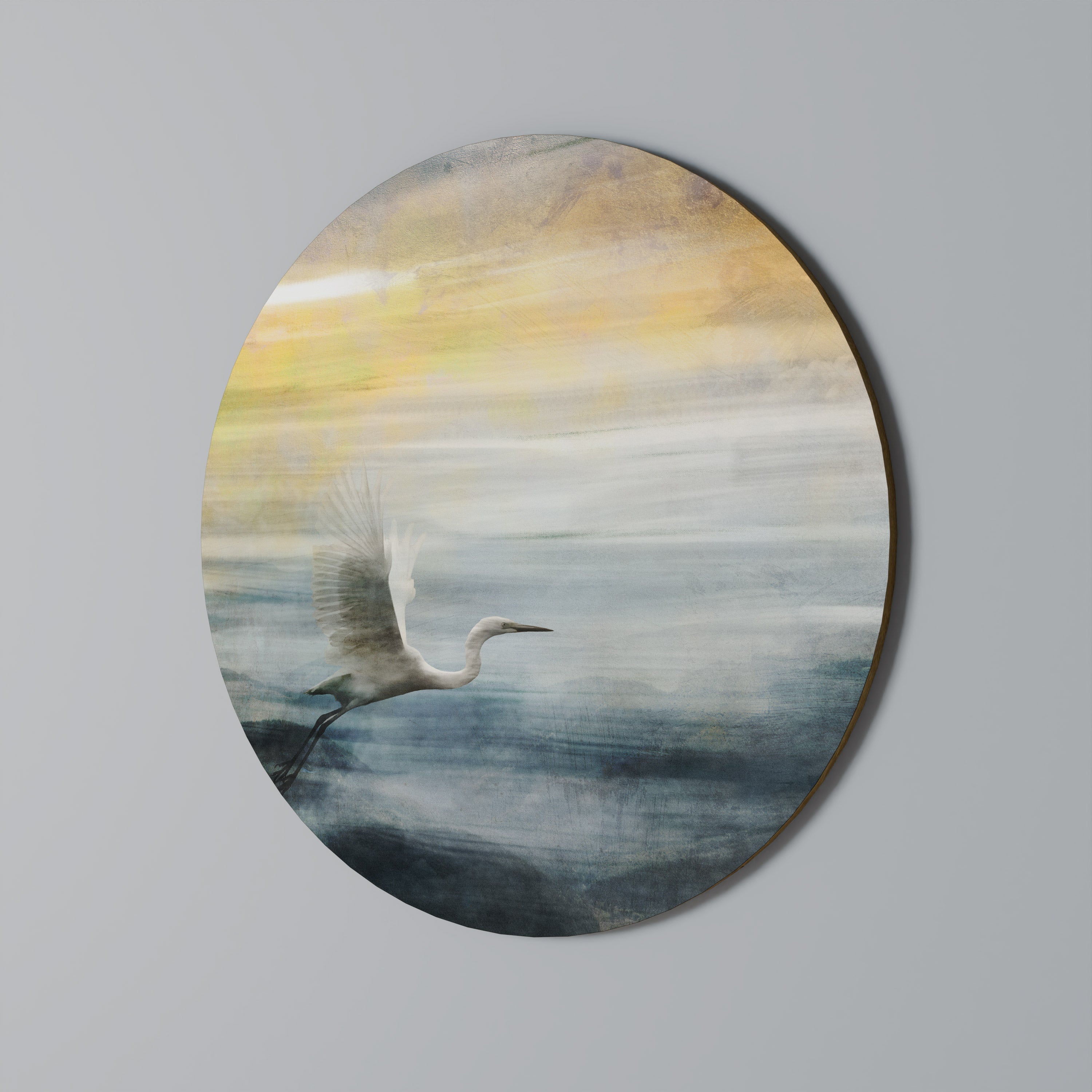 HERON IN FLY Runde Wandkunst