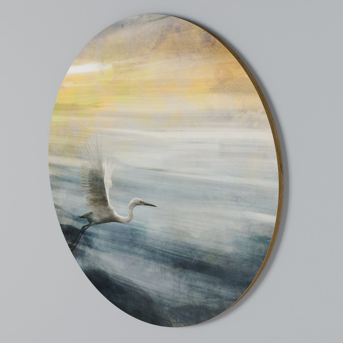 HERON IN FLY Rundes Wandbild