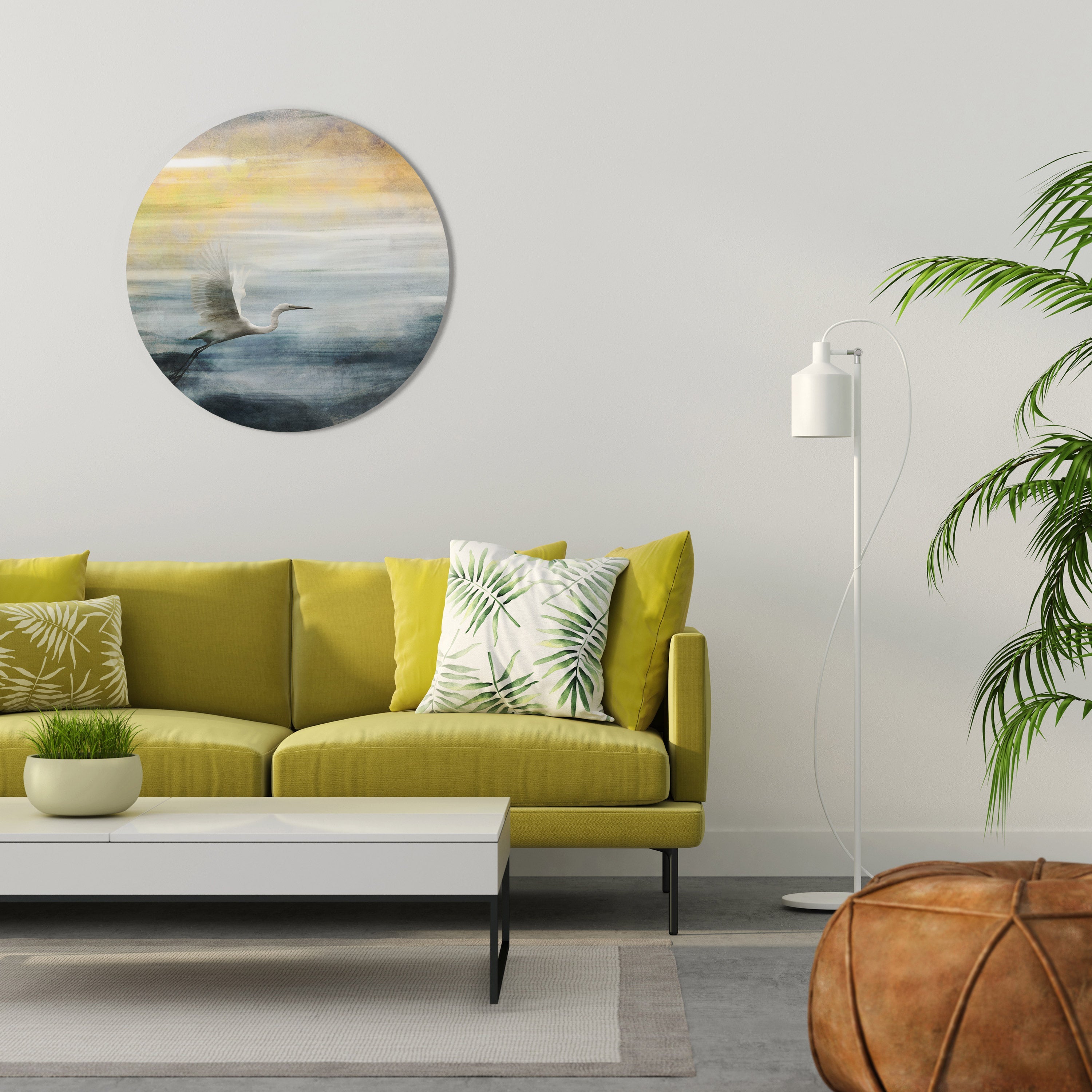 HERON IN FLY Runde Wandkunst