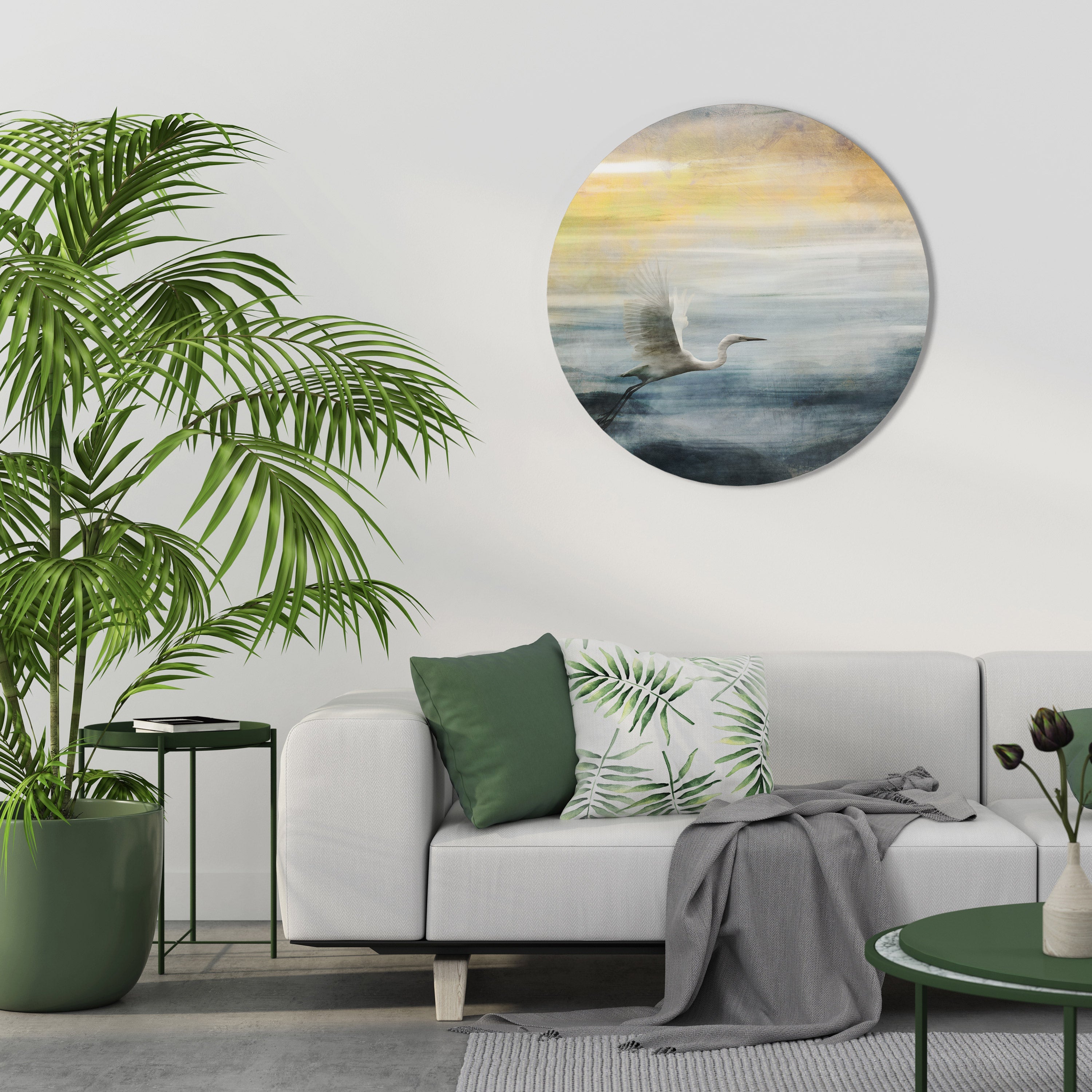 HERON IN FLY Runde Wandkunst