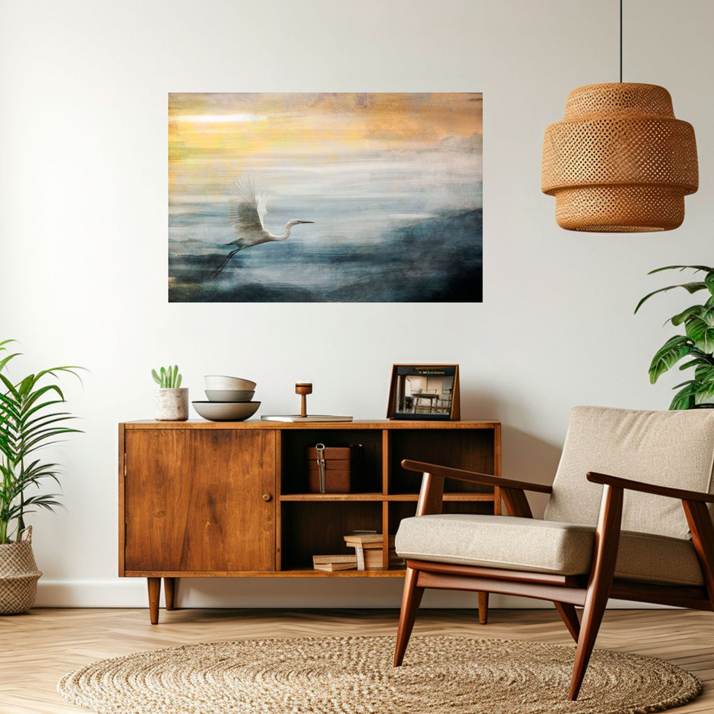 HERON IN FLY Horizontales Poster zum Abziehen und Aufkleben
