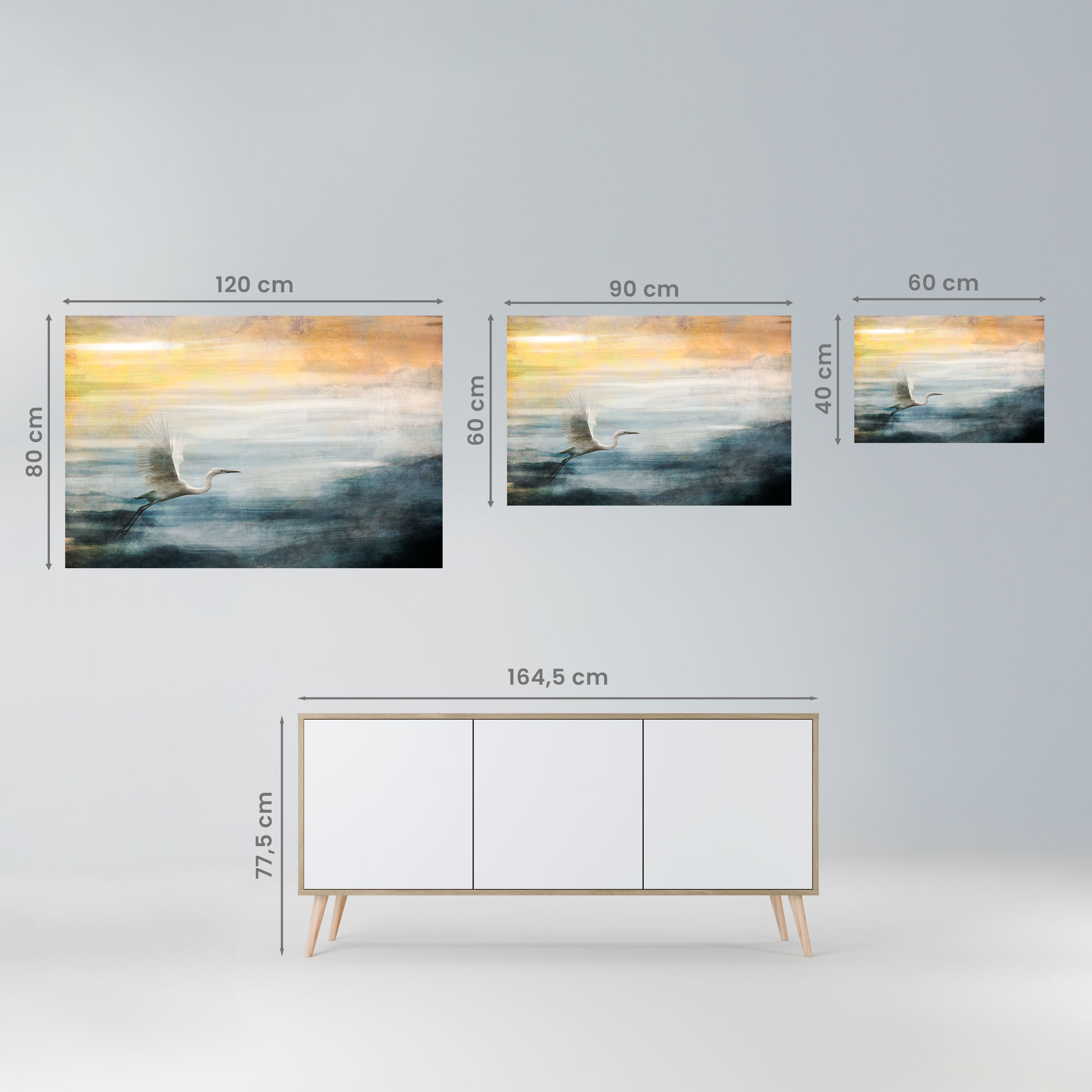 HERON IN FLY Horizontales Poster zum Abziehen und Aufkleben