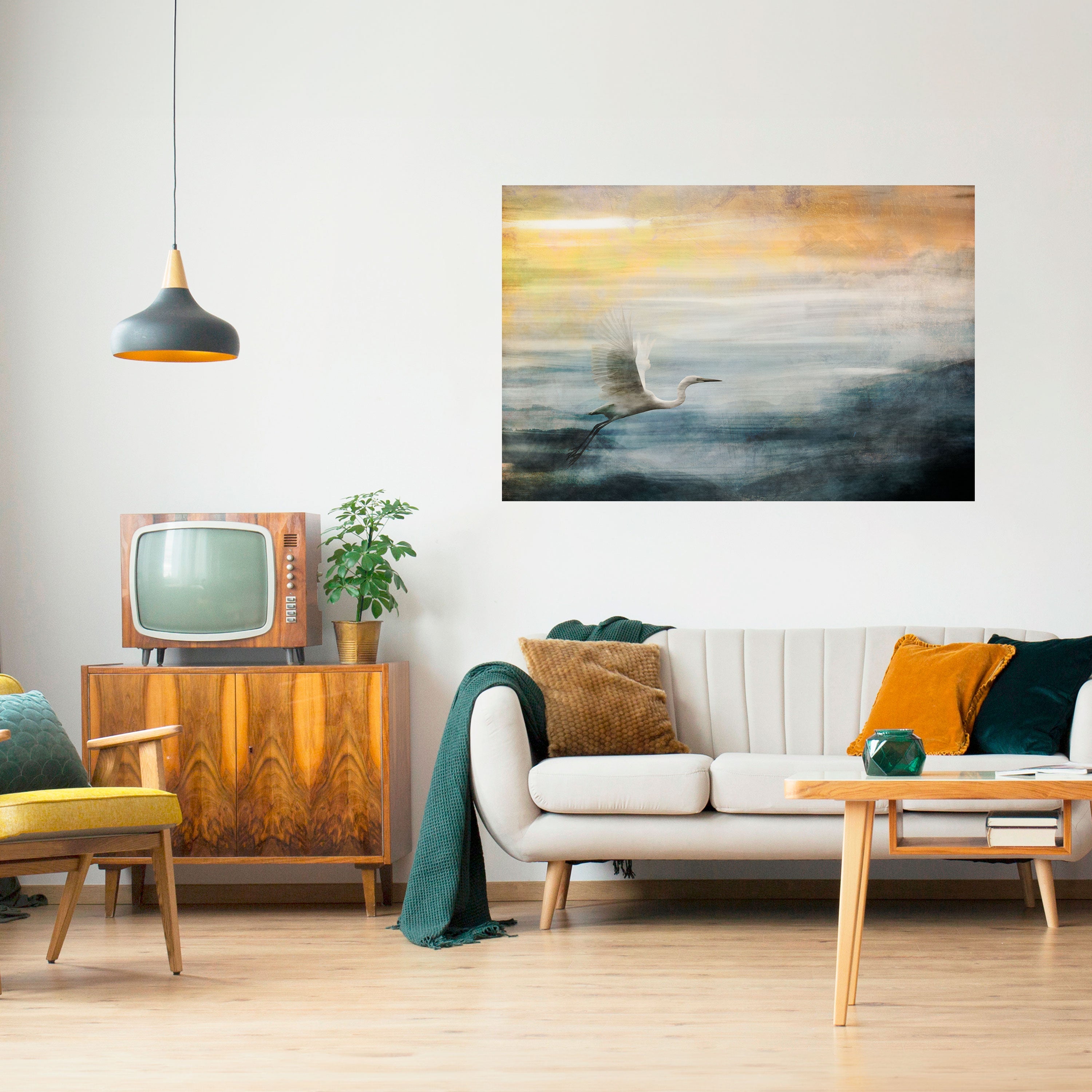 HERON IN FLY Horizontales Poster zum Abziehen und Aufkleben