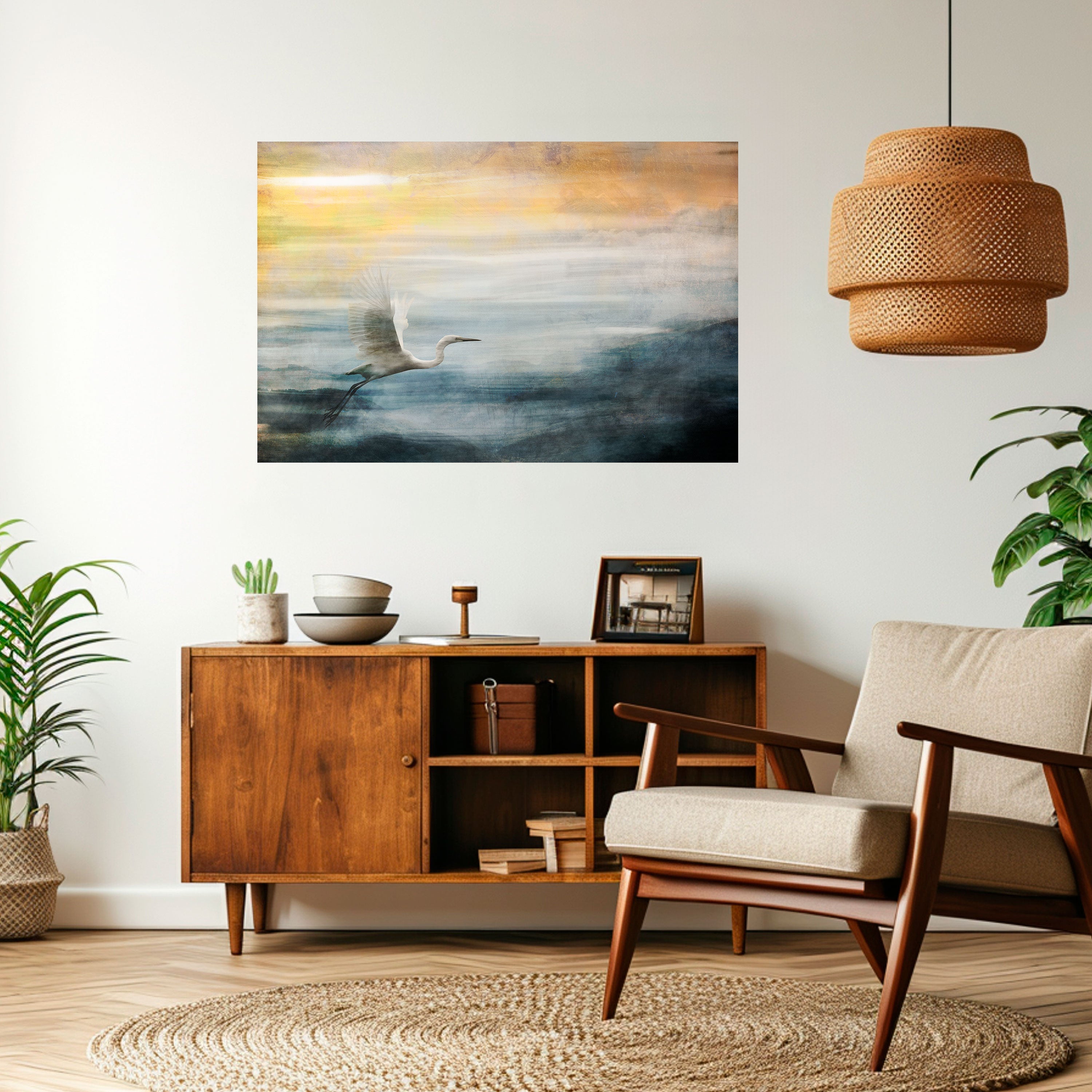 HERON IN FLY Horizontales Poster zum Abziehen und Aufkleben