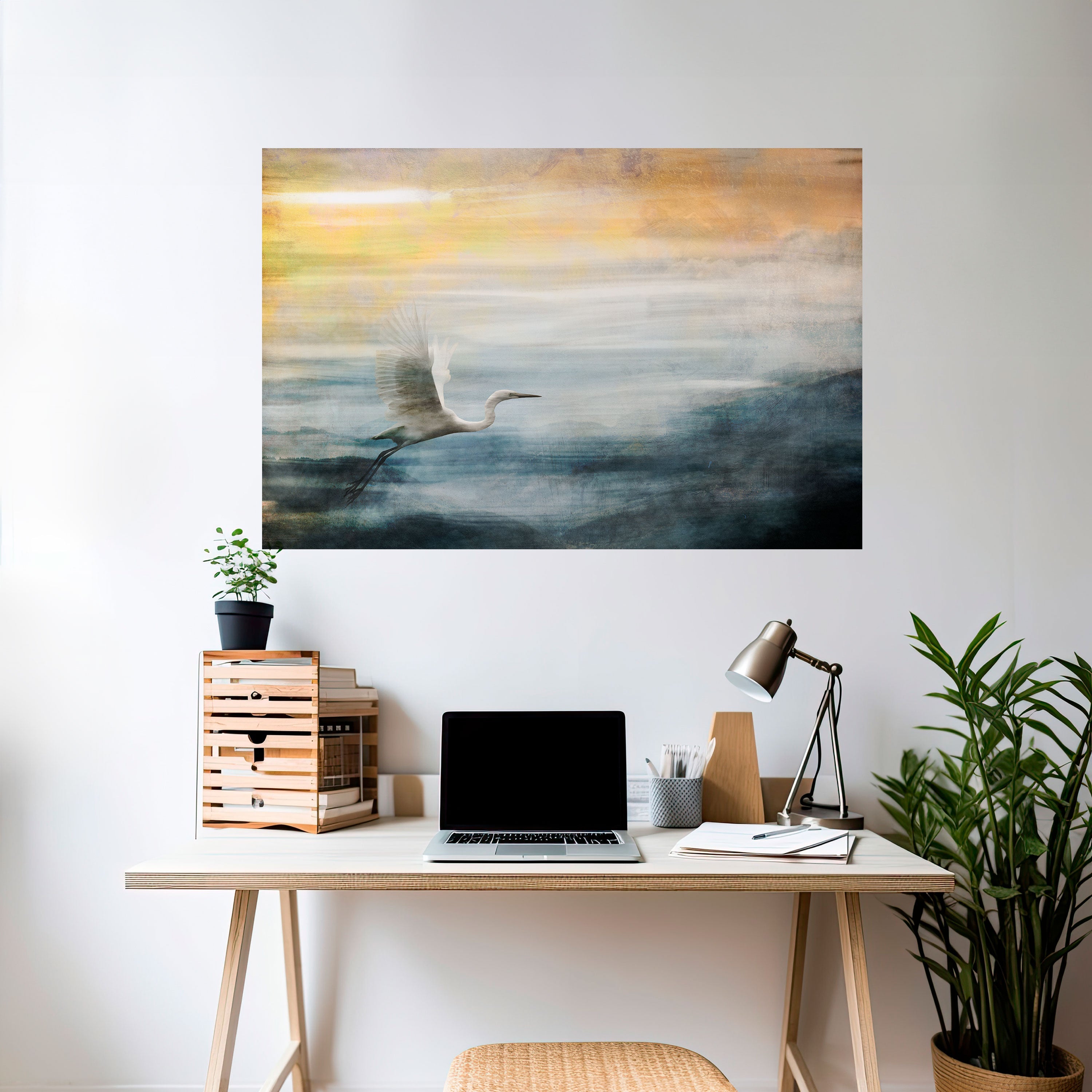 HERON IN FLY Horizontales Poster zum Abziehen und Aufkleben