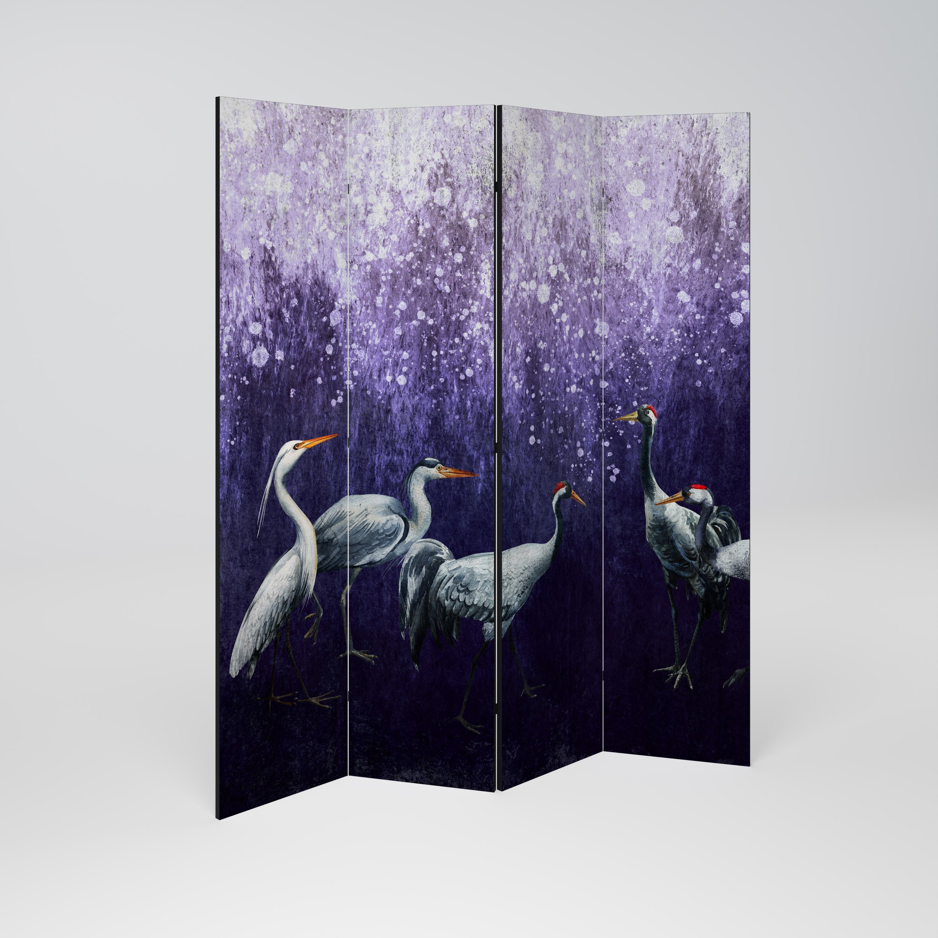 MYSTICAL CRANE GATHERING Dekorativer 4-teiliger Raumteiler