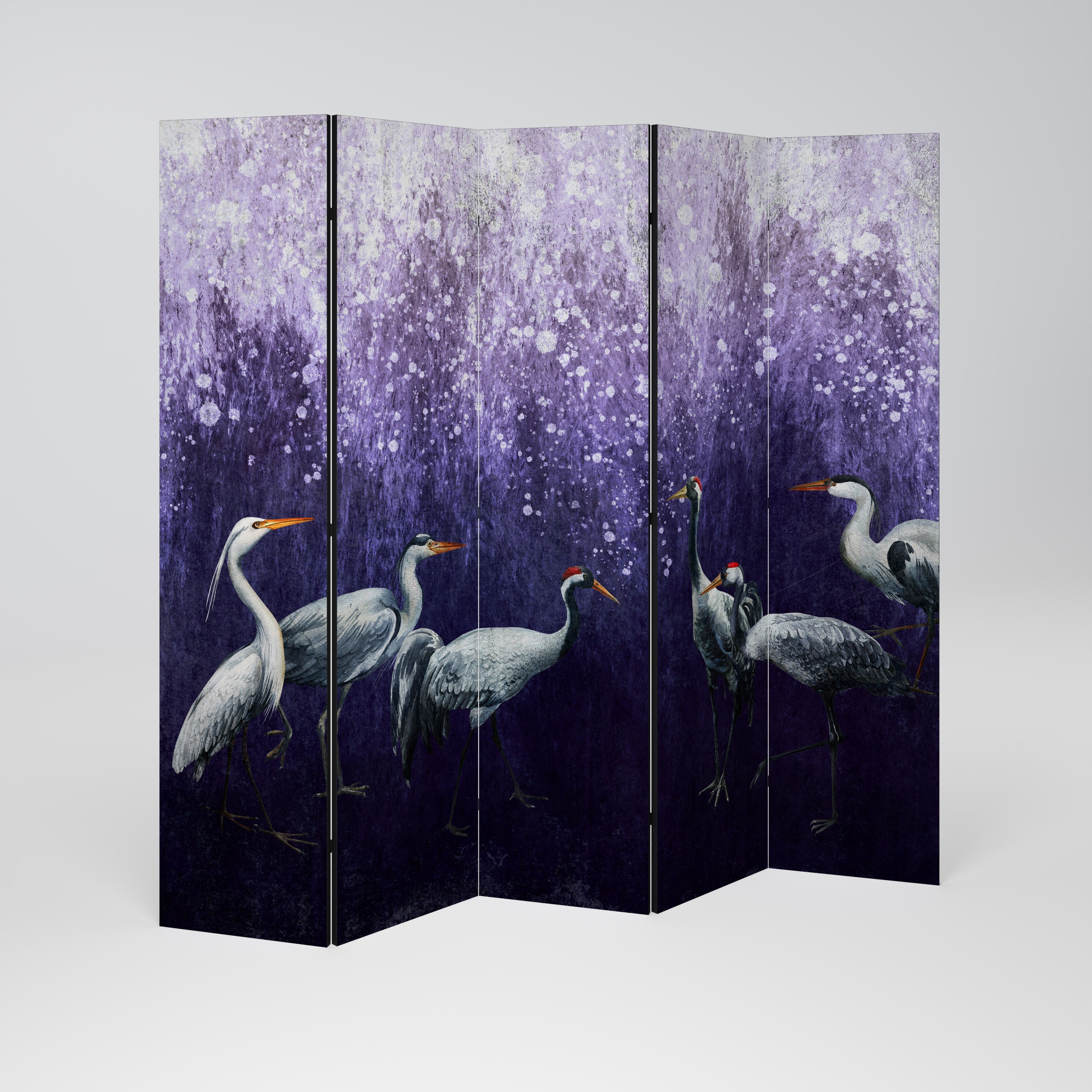 MYSTICAL CRANE GATHERING Dekorativer 5-teiliger Raumteiler