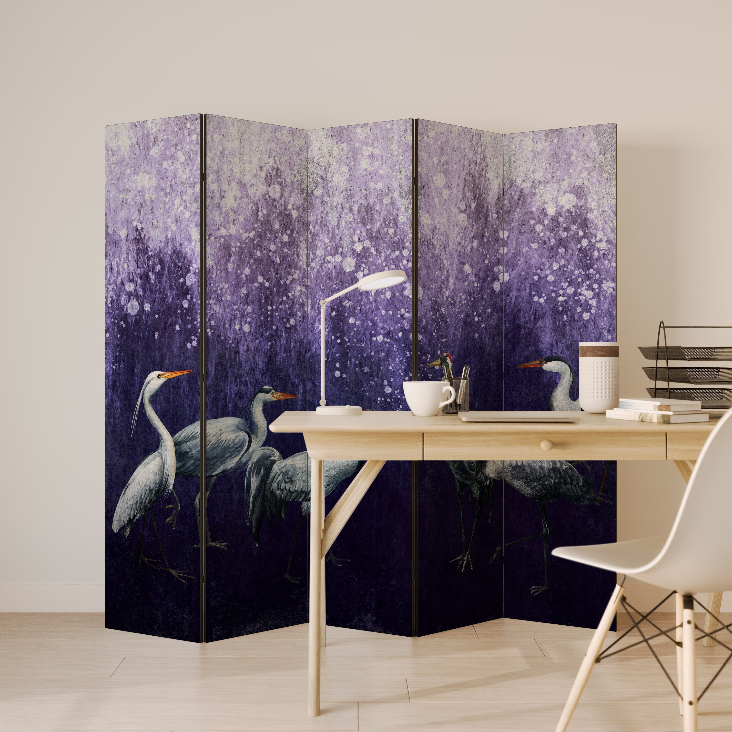 MYSTICAL CRANE GATHERING Dekorativer 5-teiliger Raumteiler