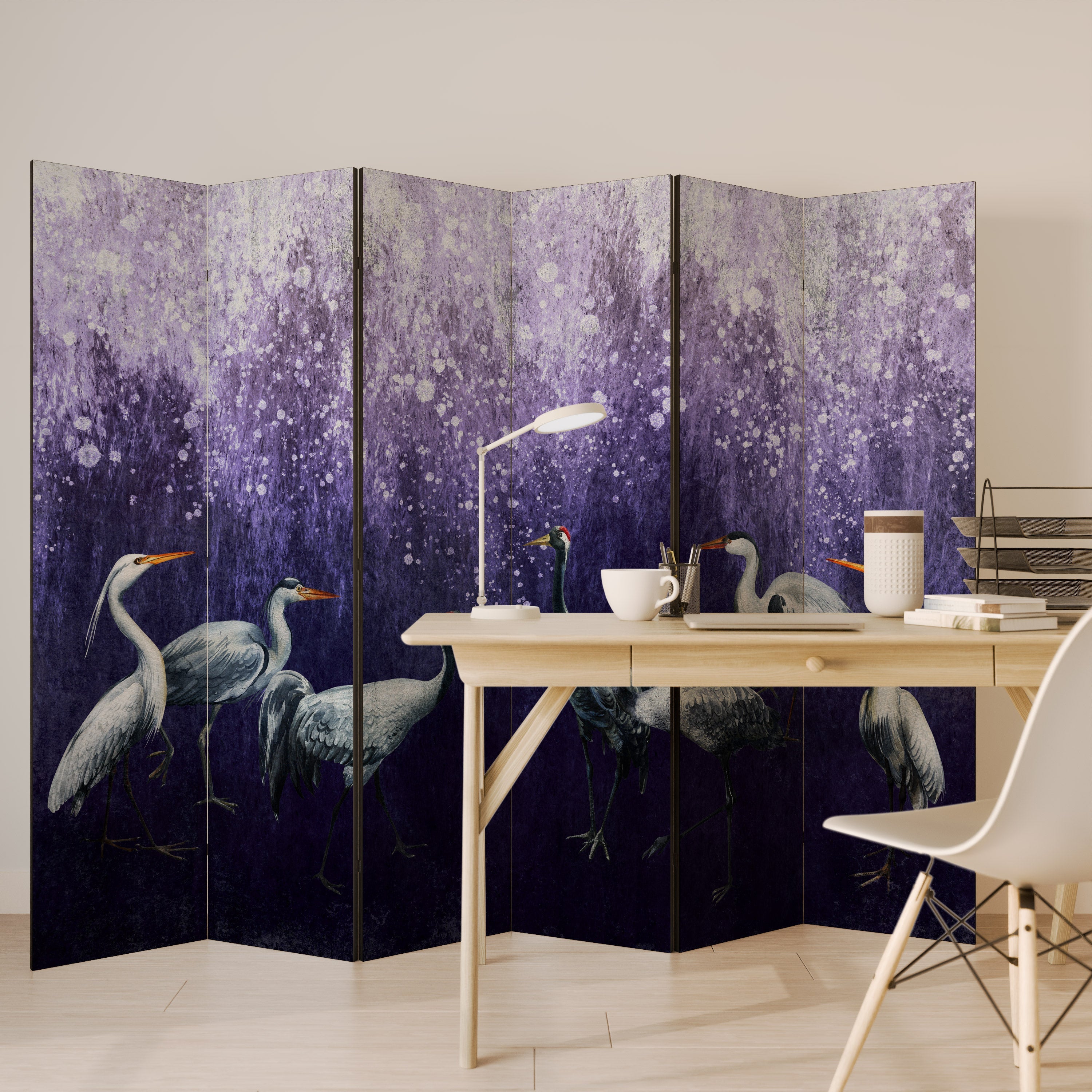 MYSTICAL CRANE GATHERING Dekorativer 6-teiliger Raumteiler