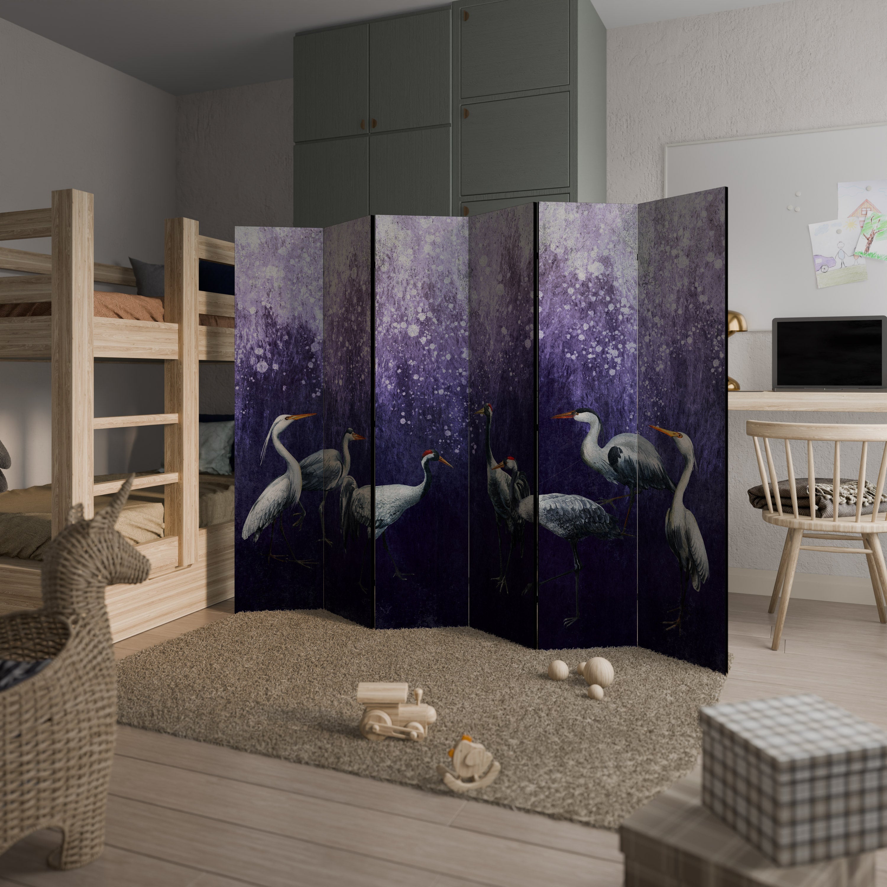 MYSTICAL CRANE GATHERING Dekorativer 6-teiliger Raumteiler