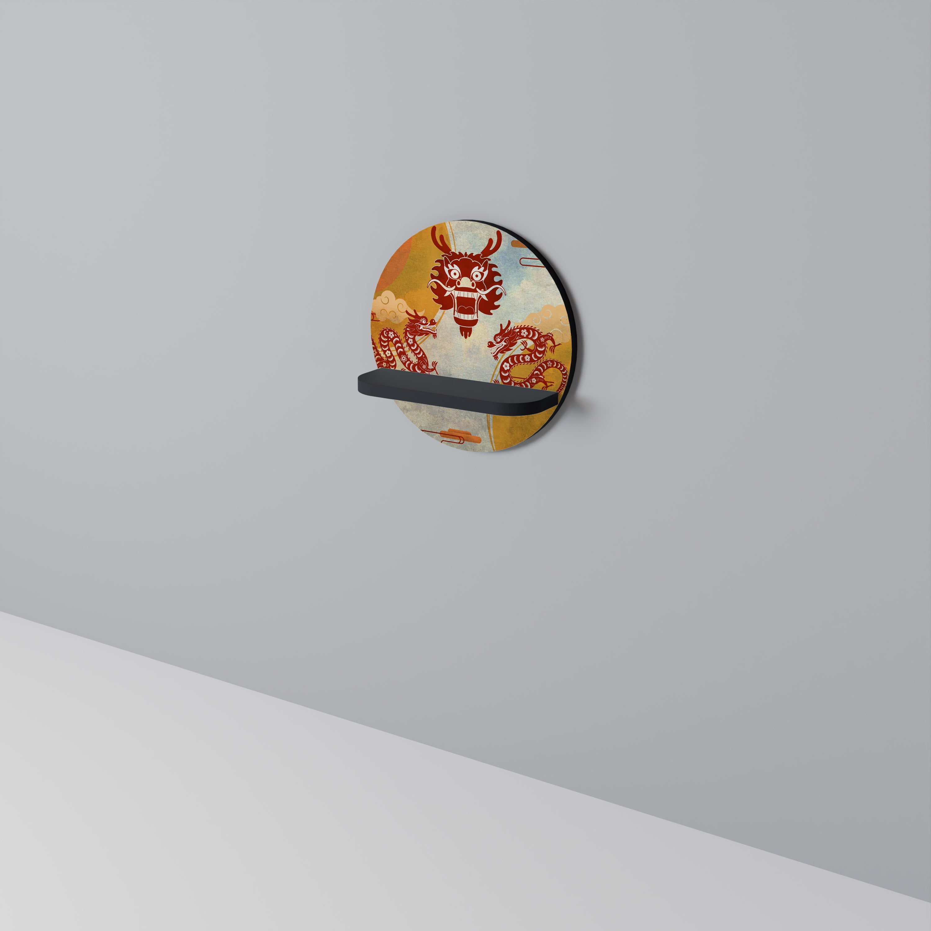 MYSTICAL DRAGON Rundes Kunstregal in Schwarz