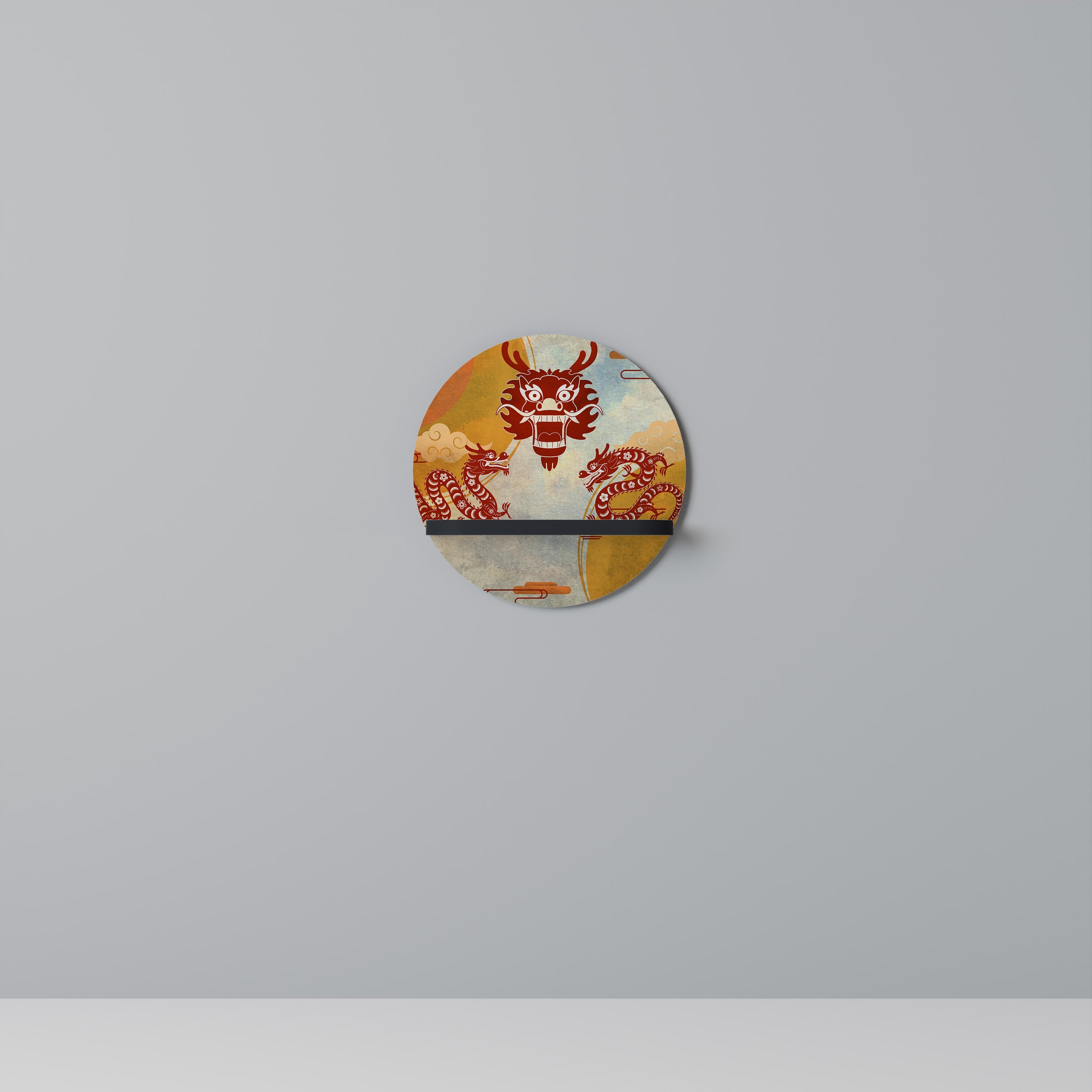 MYSTICAL DRAGON Rundes Kunstregal in Schwarz