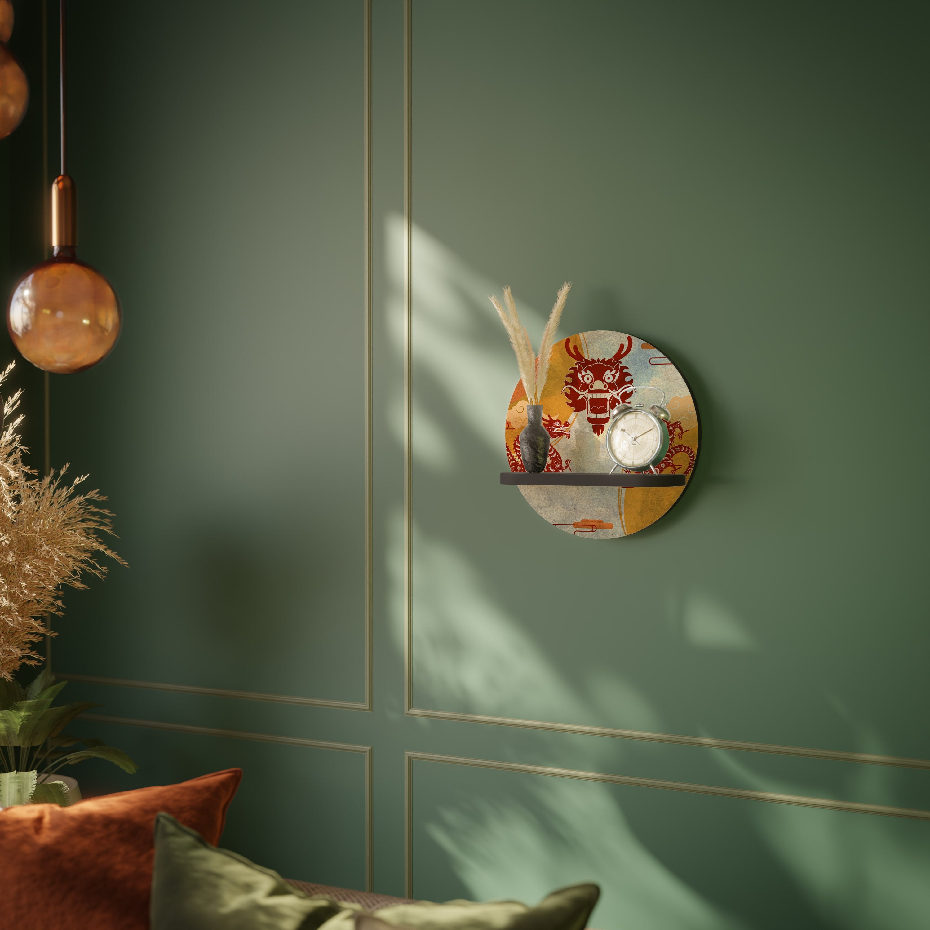 MYSTICAL DRAGON Rundes Kunstregal in Schwarz