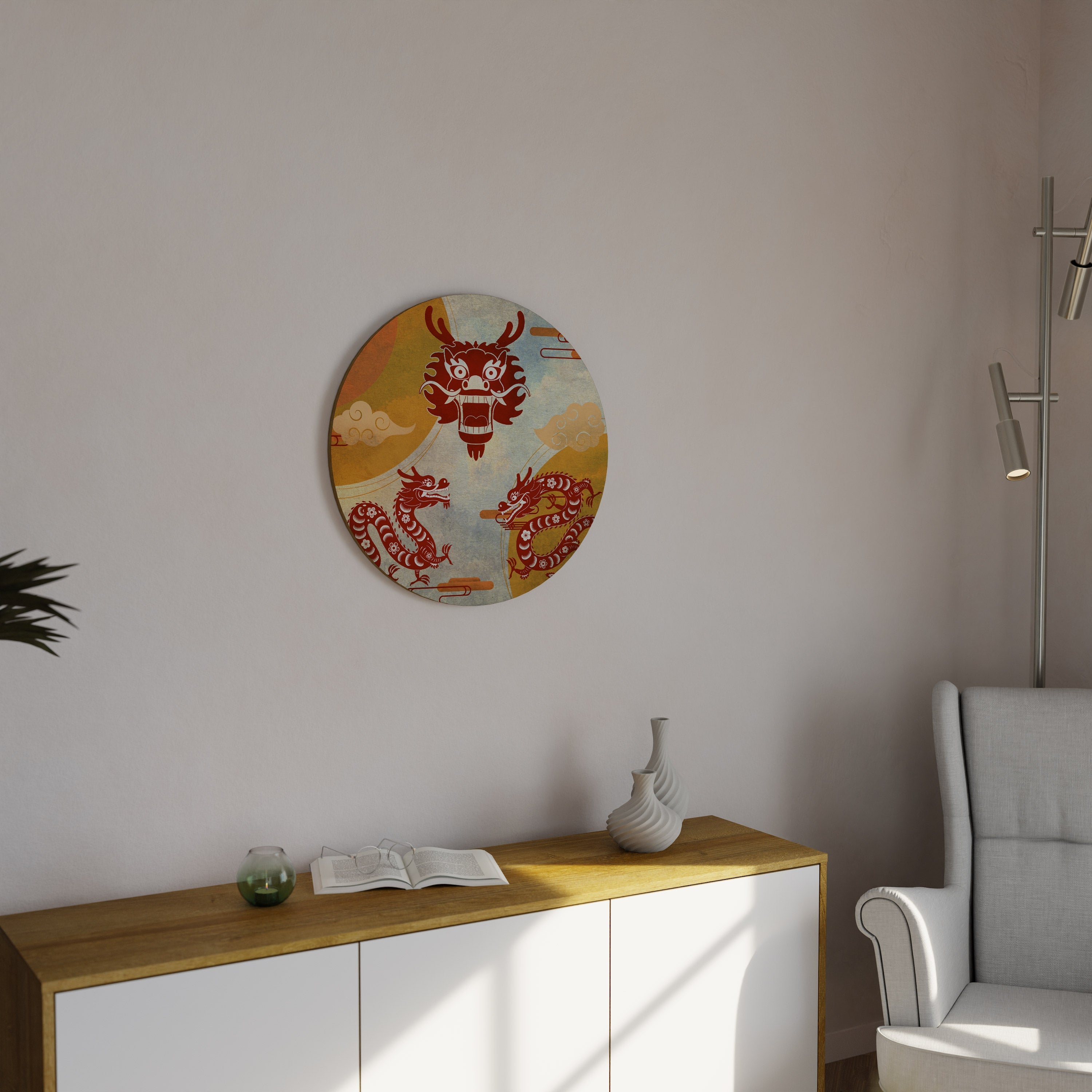 MYSTISCHER DRACHE Runde Wandkunst