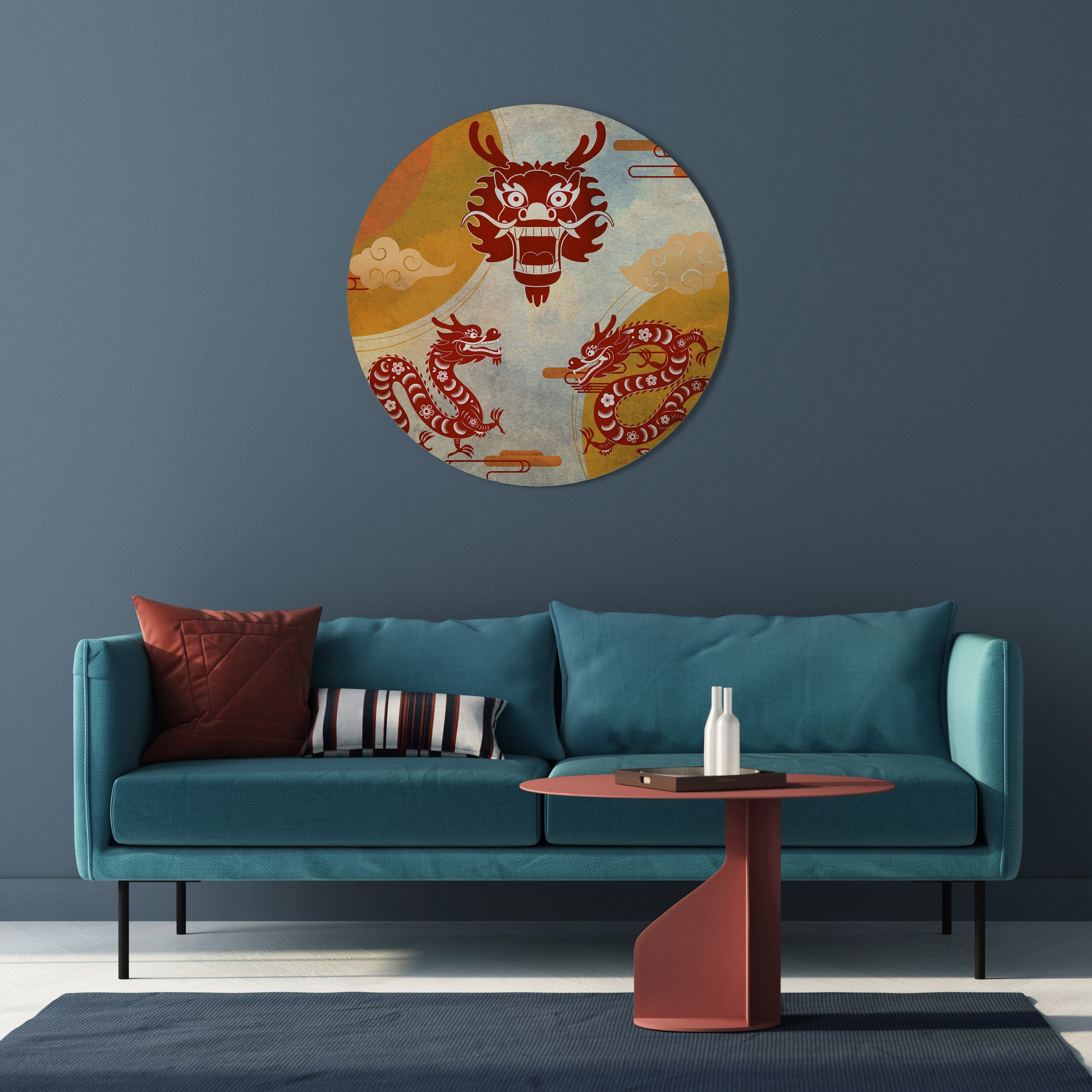 MYSTISCHER DRACHE Runde Wandkunst