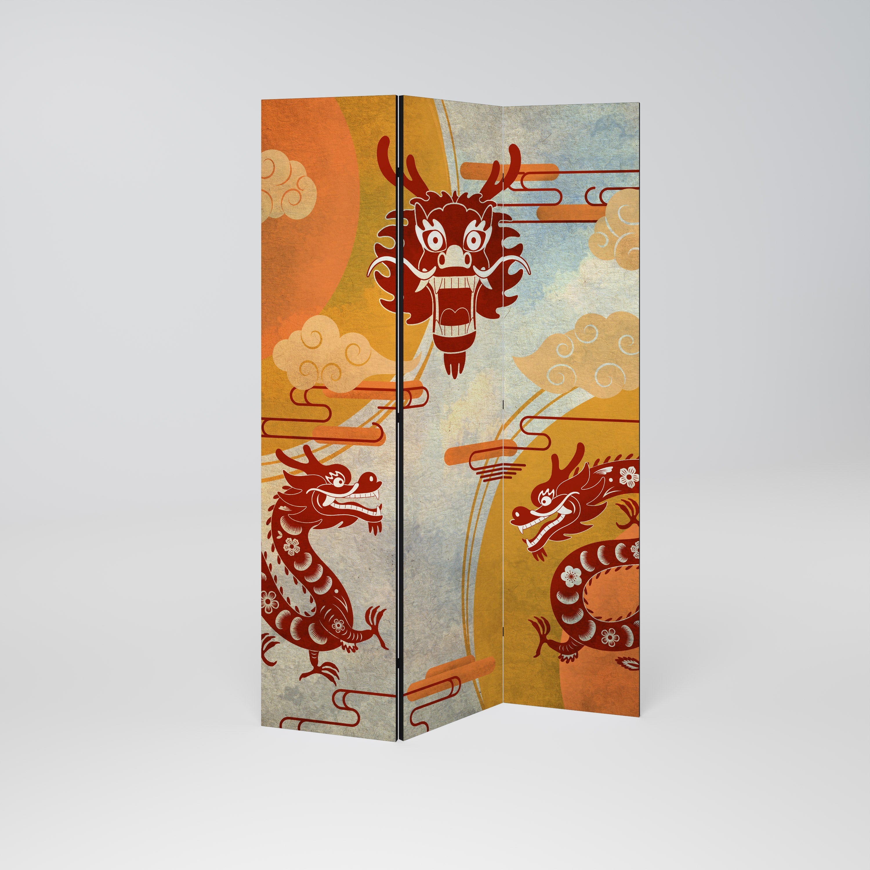 MYSTICAL DRAGON Dekorativer 3-teiliger Raumteiler