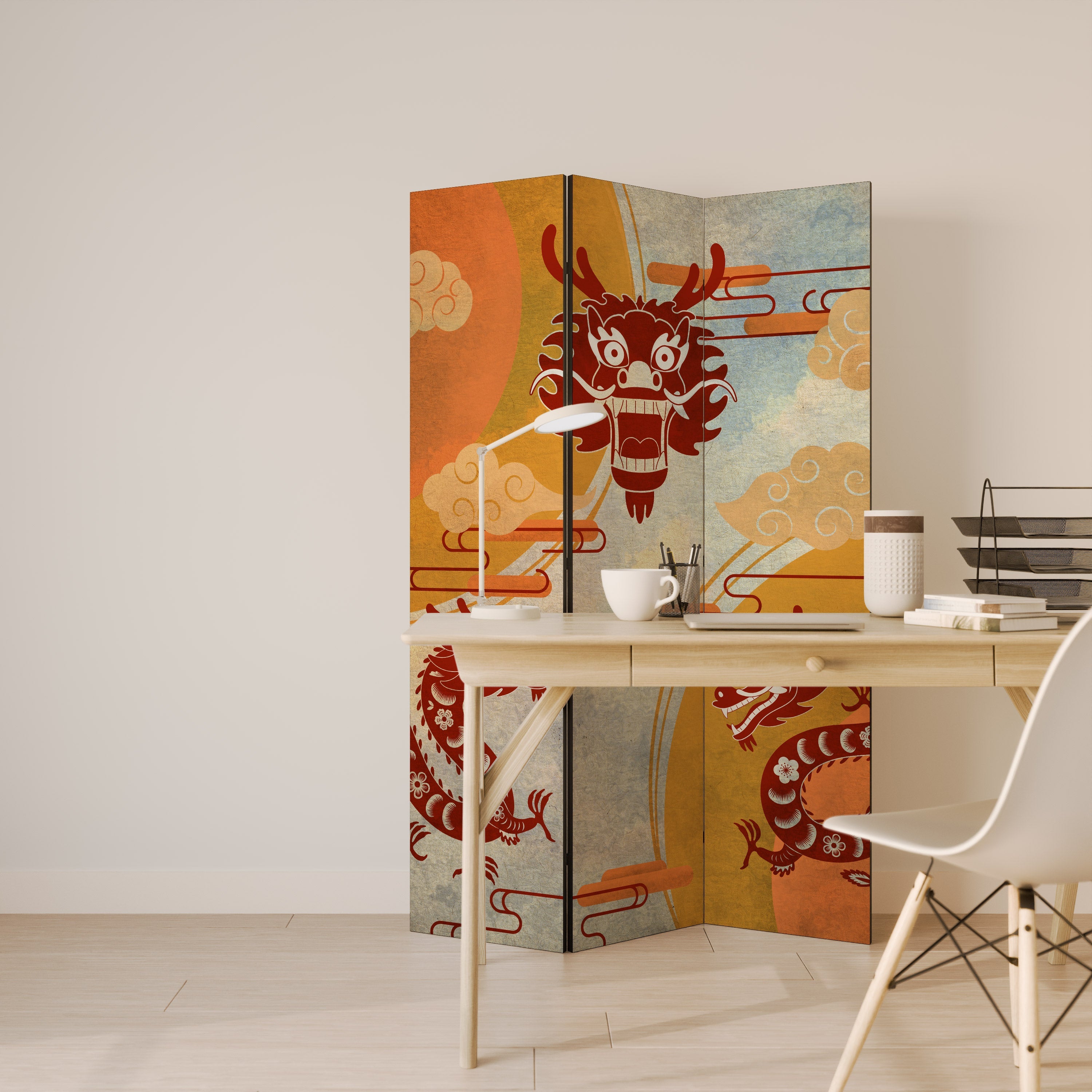 MYSTICAL DRAGON Dekorativer 3-teiliger Raumteiler