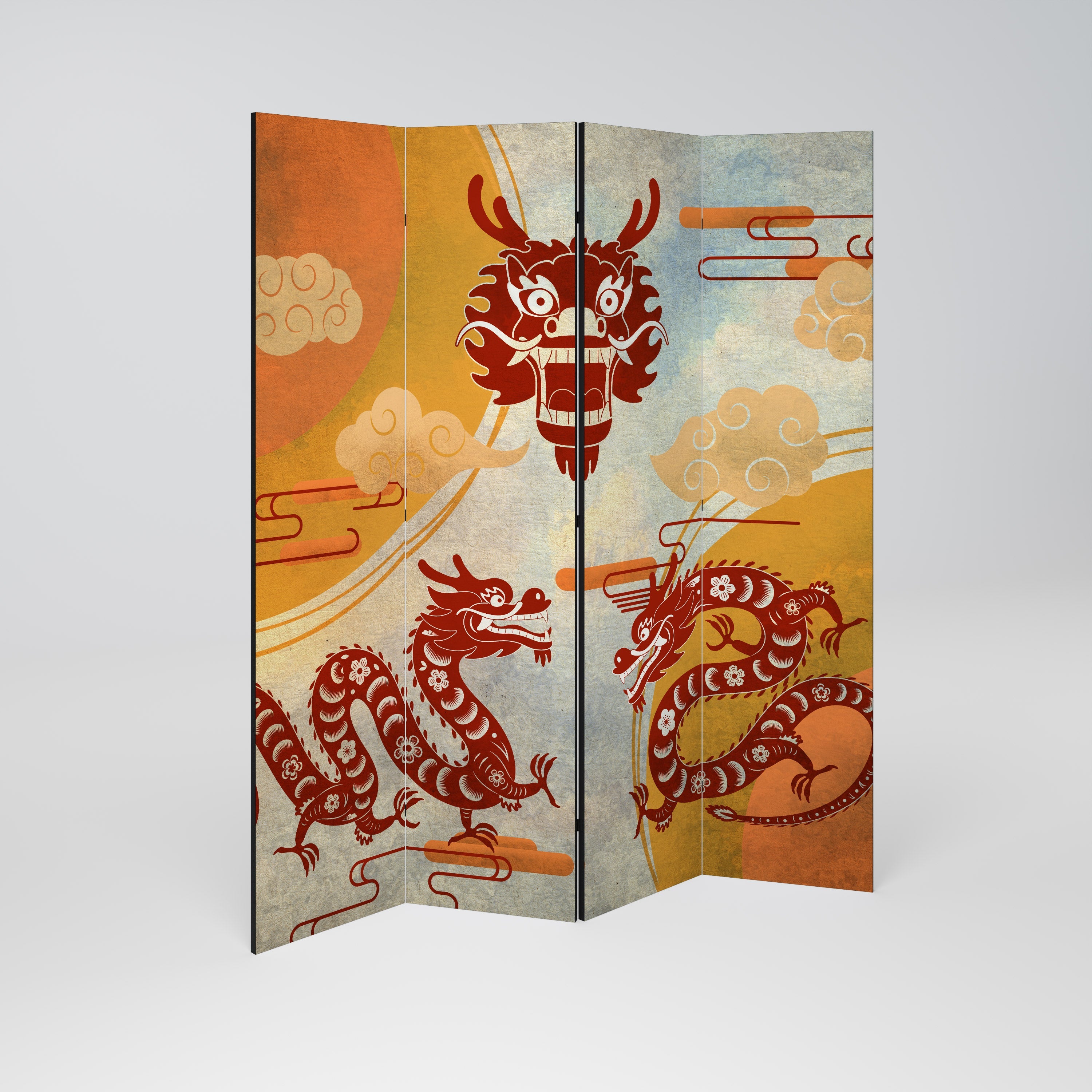 MYSTICAL DRAGON Dekorativer 4-teiliger Raumteiler