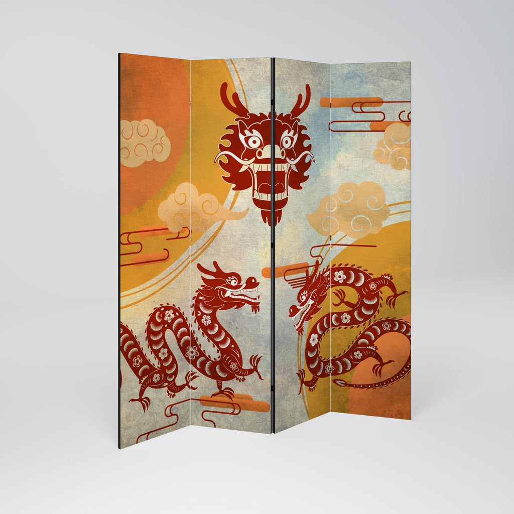 MYSTICAL DRAGON Dekorativer 4-teiliger Raumteiler