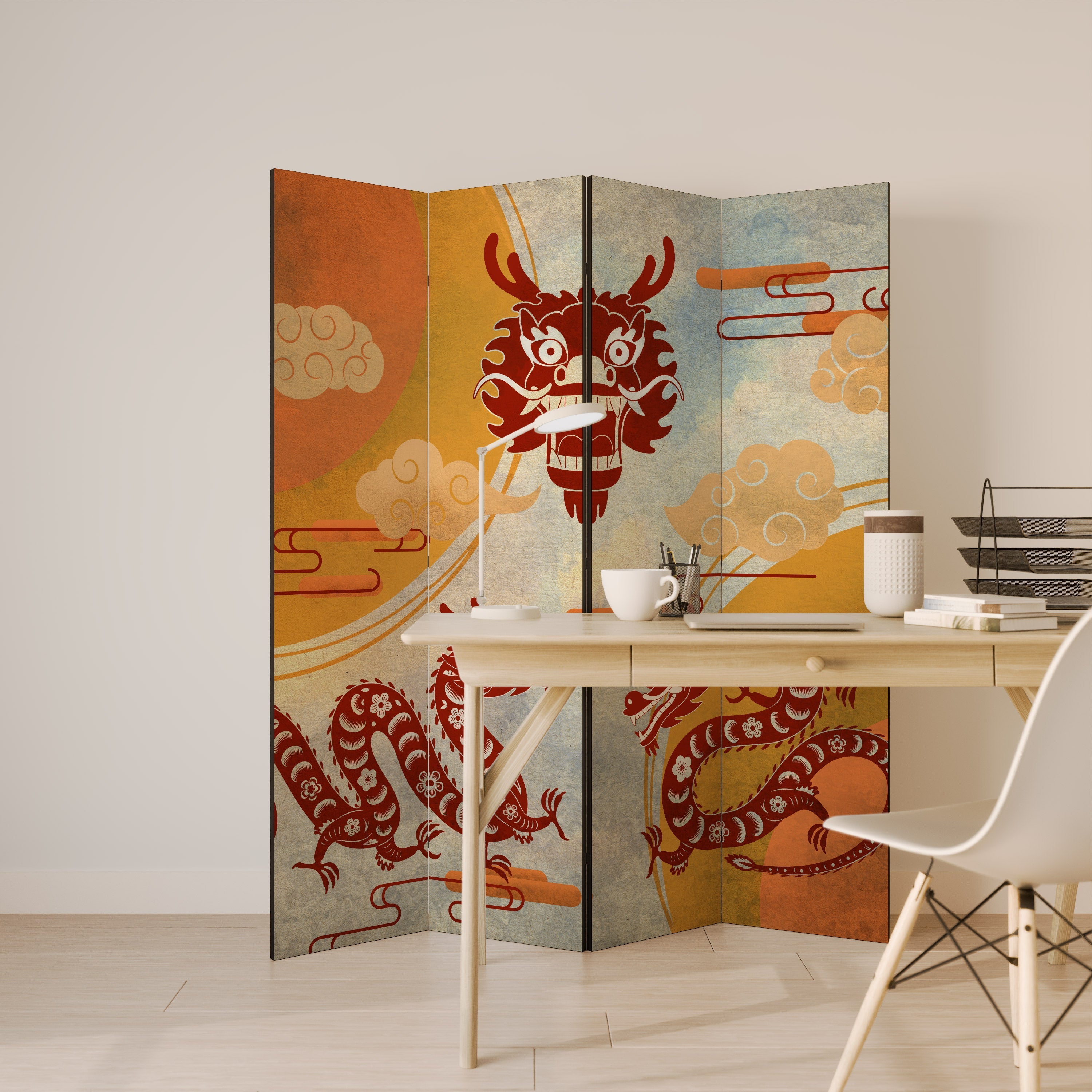 MYSTICAL DRAGON Dekorativer 4-teiliger Raumteiler