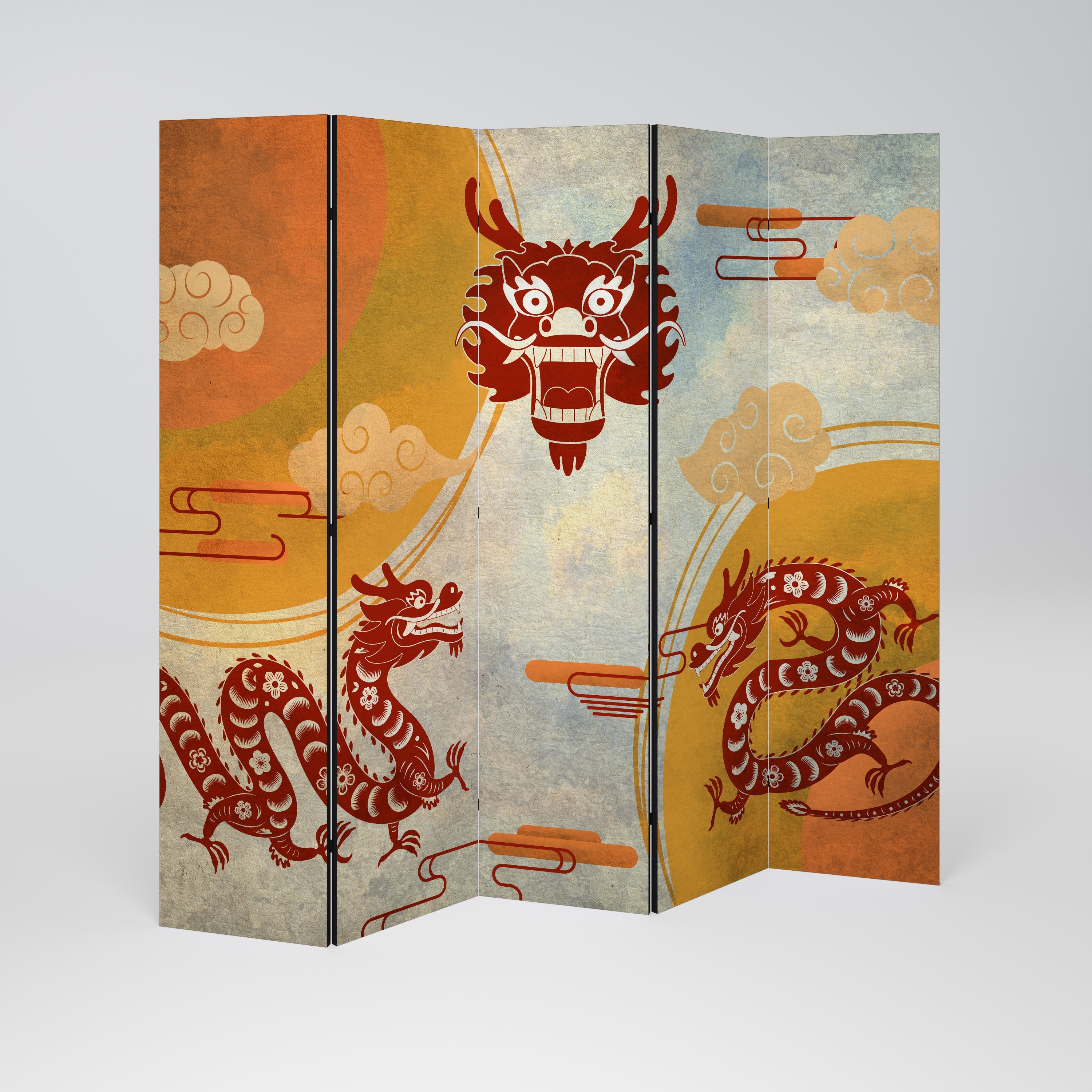 MYSTICAL DRAGON Dekorativer 5-teiliger Raumteiler