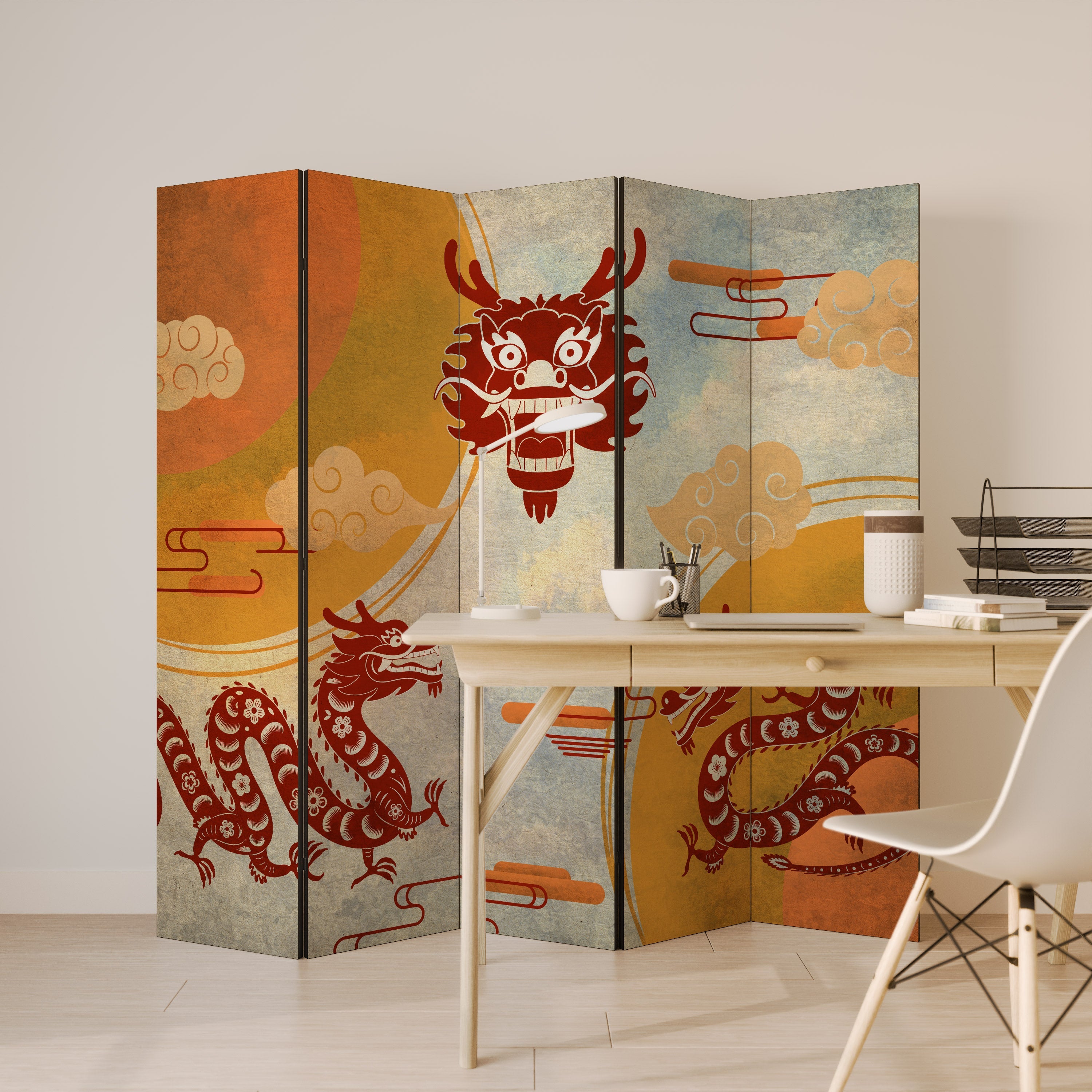 MYSTICAL DRAGON Dekorativer 5-teiliger Raumteiler
