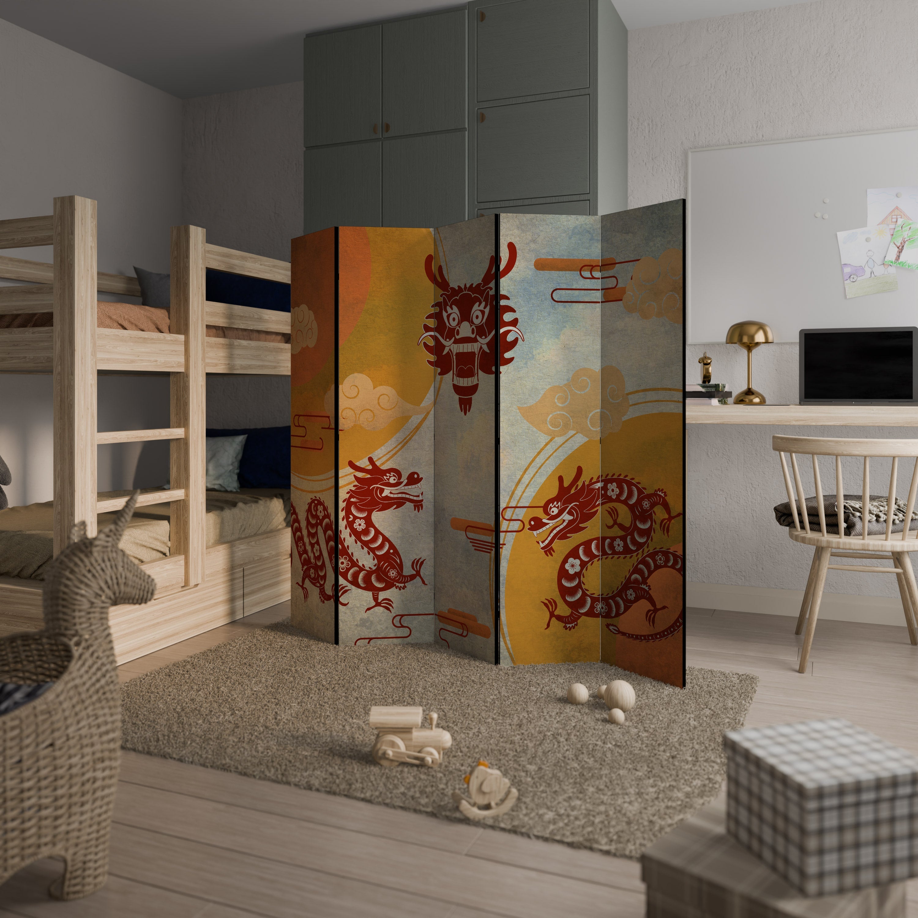 MYSTICAL DRAGON Dekorativer 5-teiliger Raumteiler