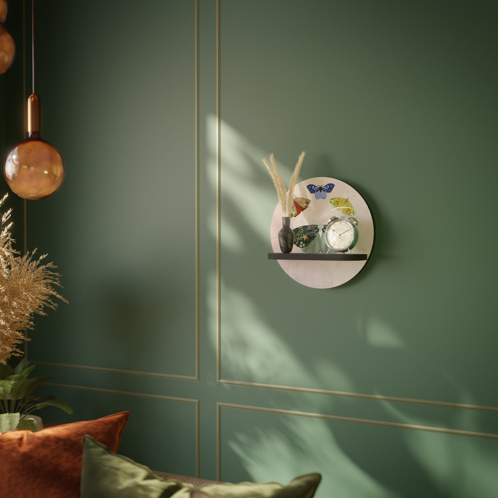 MOTH INTO THE LIGHT Rundes Kunstregal in Schwarz