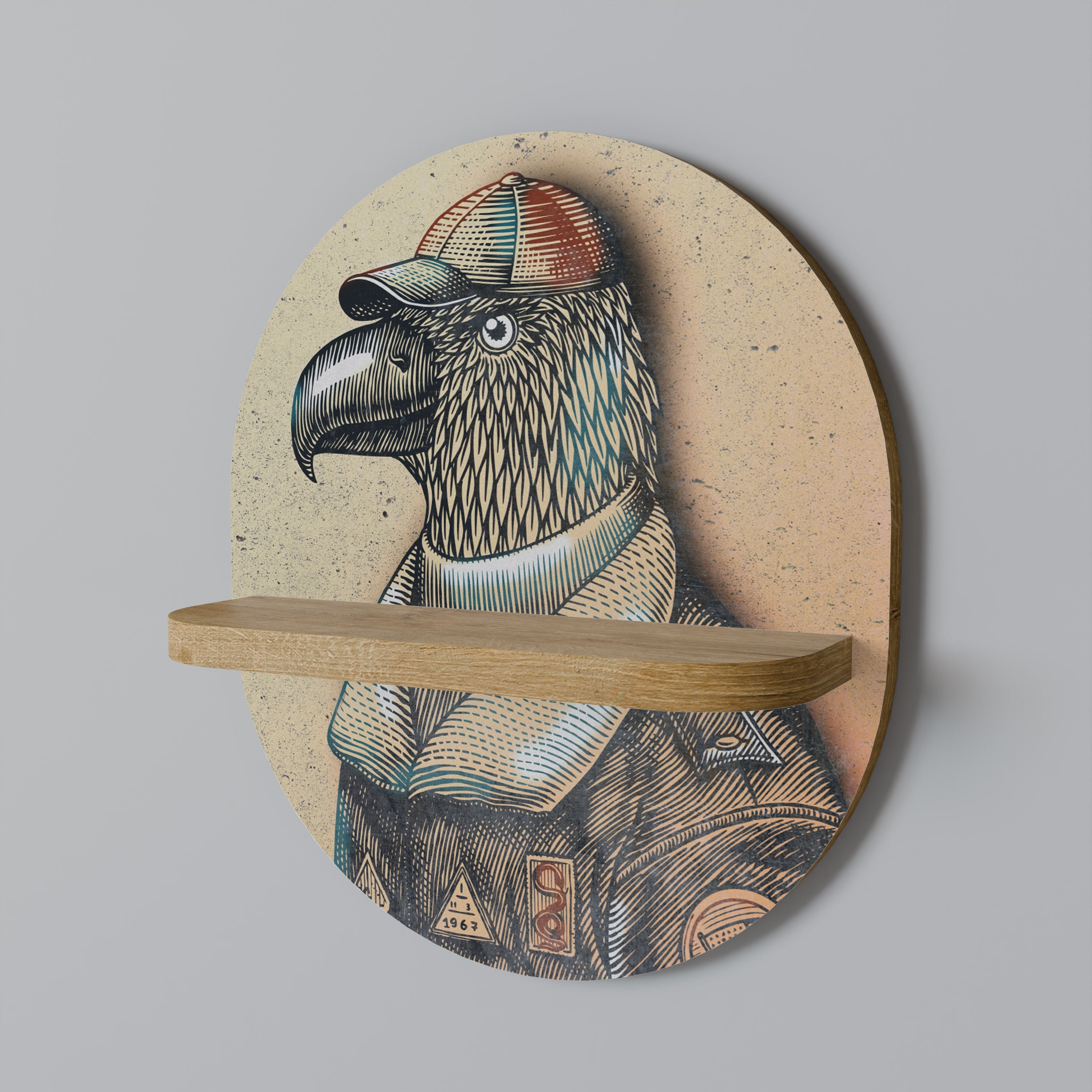 FEATHERED FASHIONISTA Ovales Kunstregal in Eichenoptik