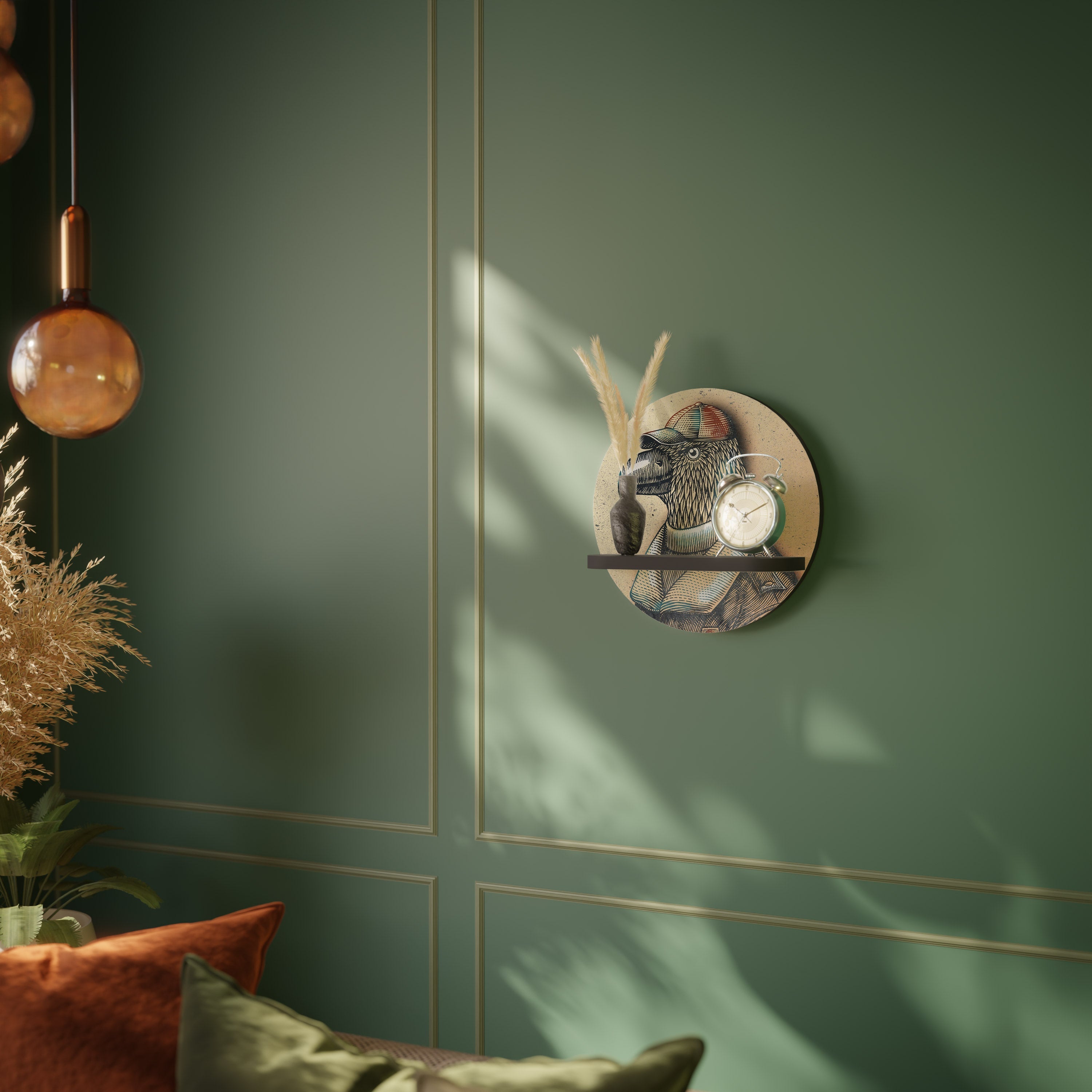 FEATHERED FASHIONISTA Rundes Kunstregal in Schwarz