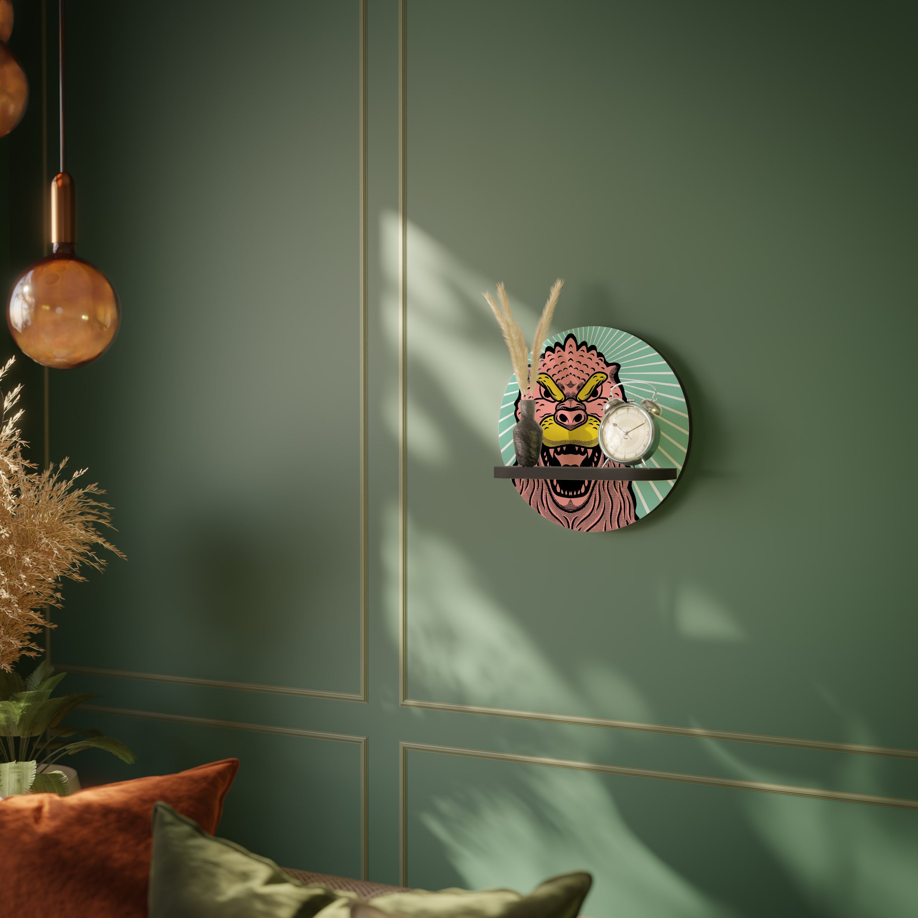 GODZILLA WELCOME Rundes Kunstregal in Schwarz