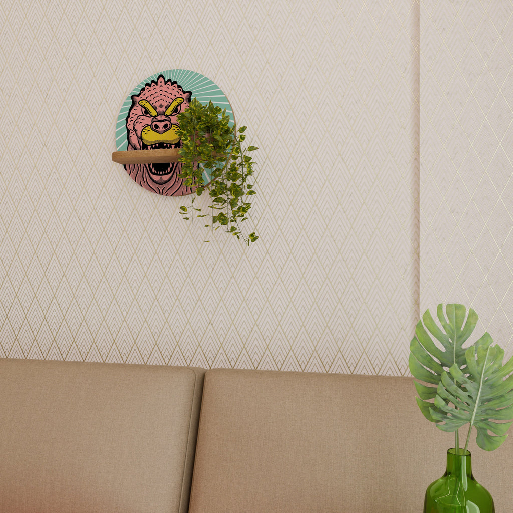 GODZILLA WELCOME Rundes Kunstregal in Eichenoptik