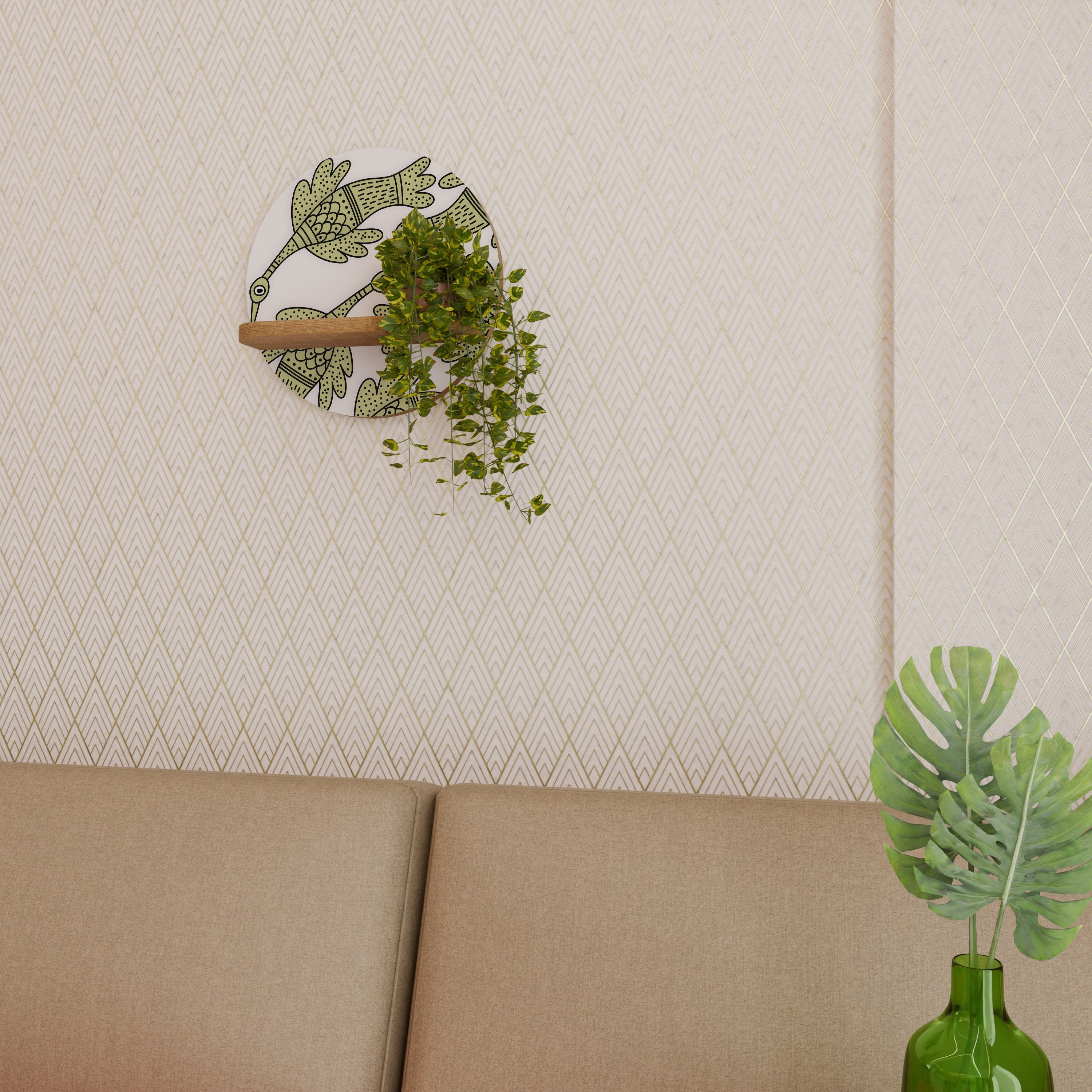 SEEDLING SONGBIRD Rundes Kunstregal in Eichenoptik