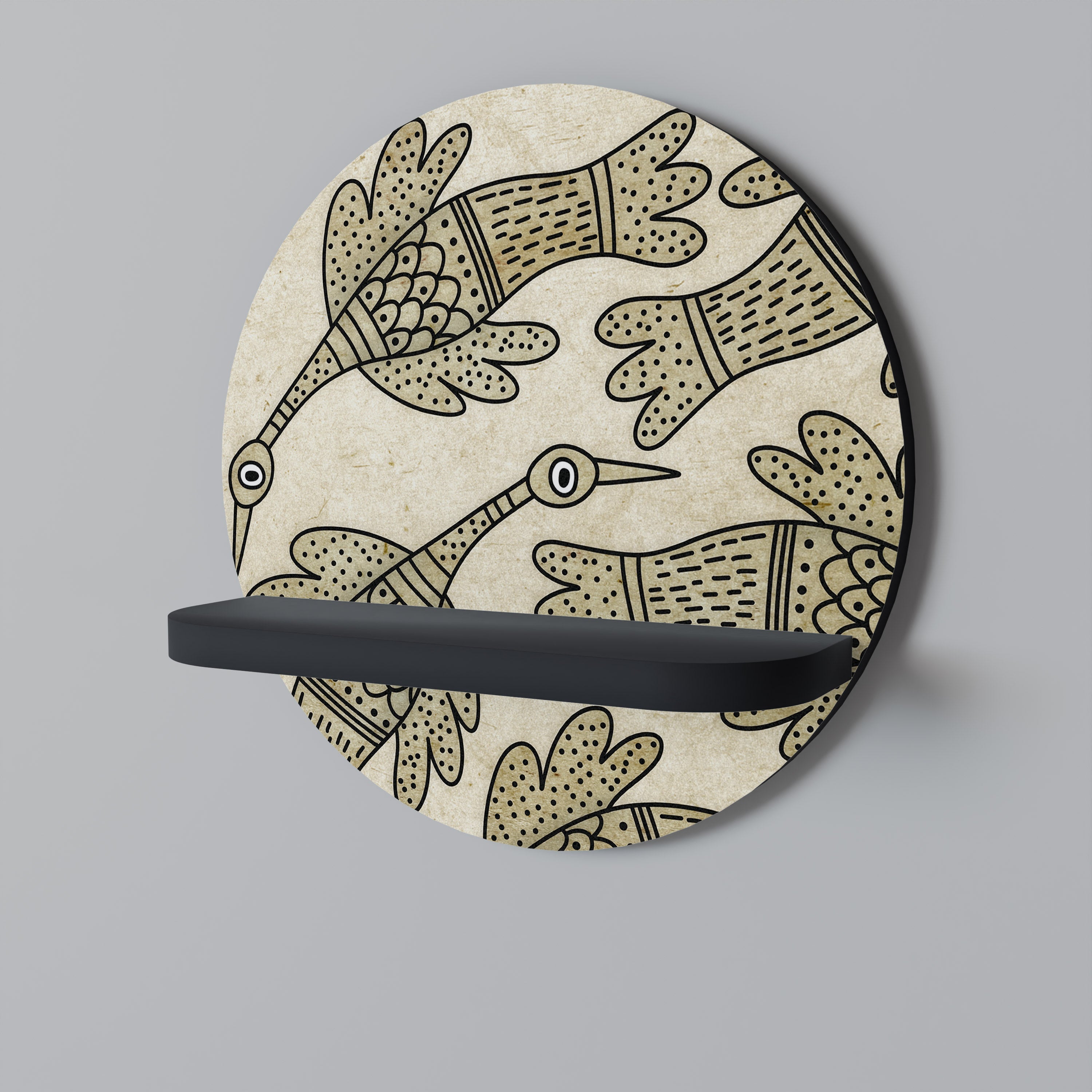 ALMONDINE SONGBIRD Rundes Kunstregal in Schwarz