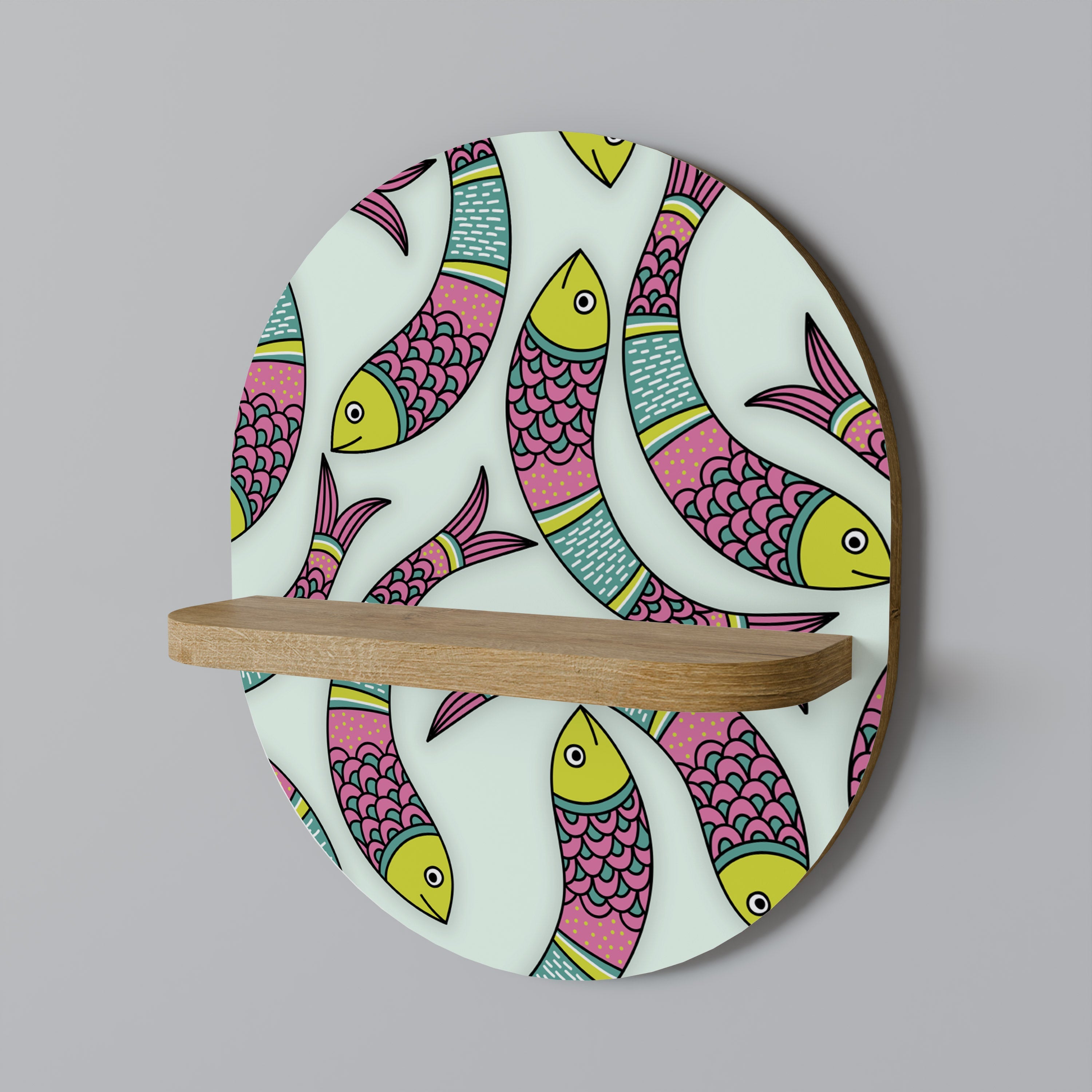 INDIAN FISH Ovales Kunstregal in Eichenoptik