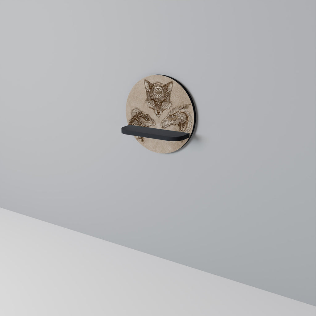 STEAMPUNK TRIO Rundes Kunstregal in Schwarz