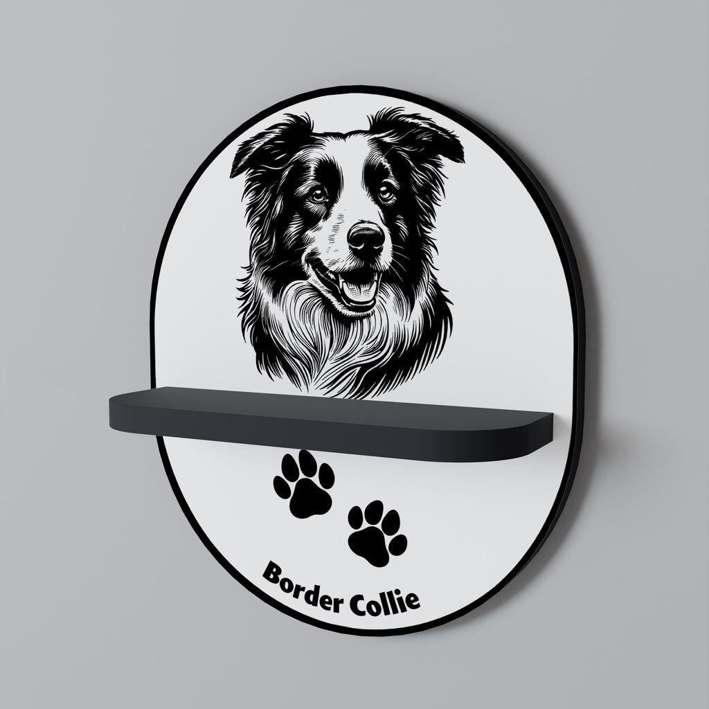 Ovales Kunstregal mit Border Collie-Motiv in Schwarz