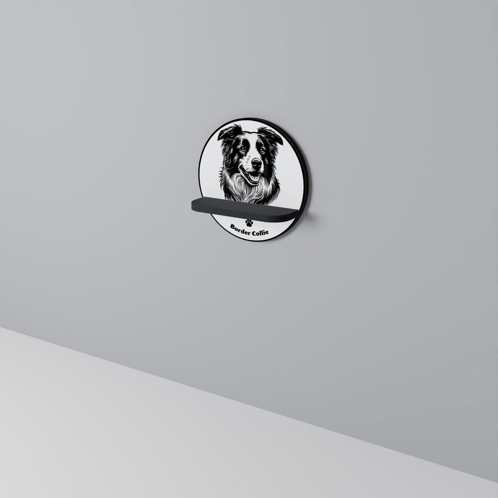 BORDER COLLIE Rundes Kunstregal in Schwarz