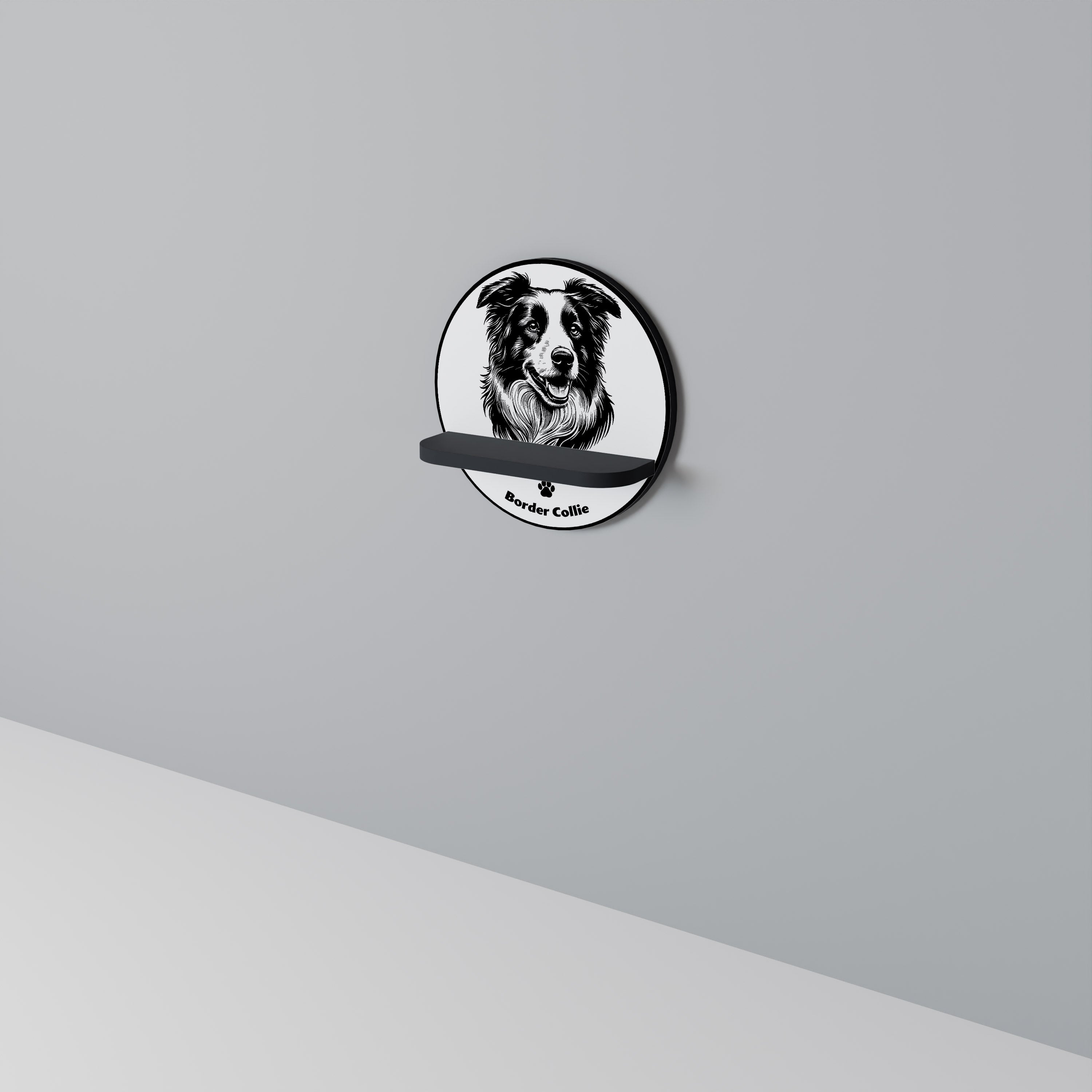 BORDER COLLIE Rundes Kunstregal in Schwarz