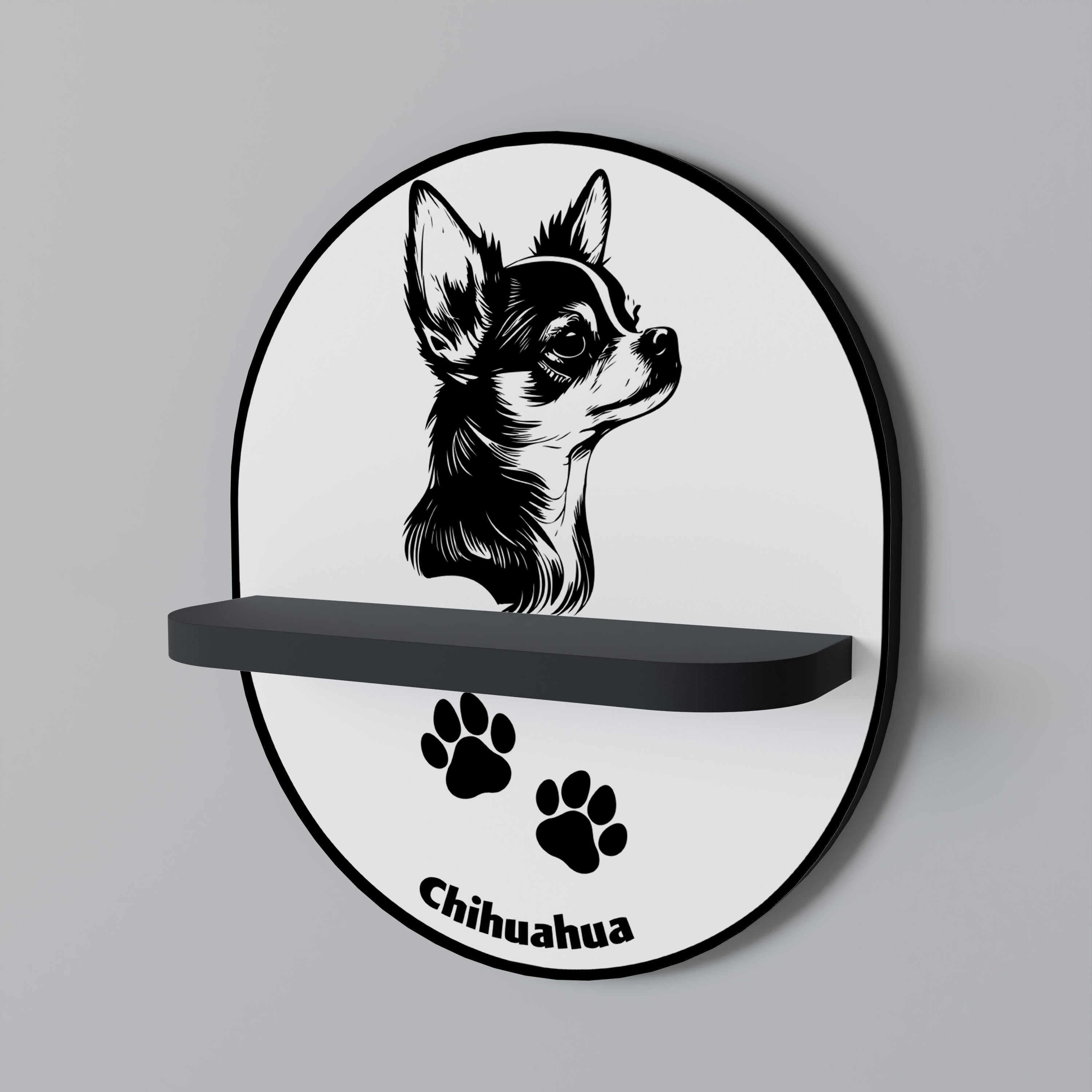 CHIHUAHUA DOG Ovales Kunstregal in schwarzem Finish