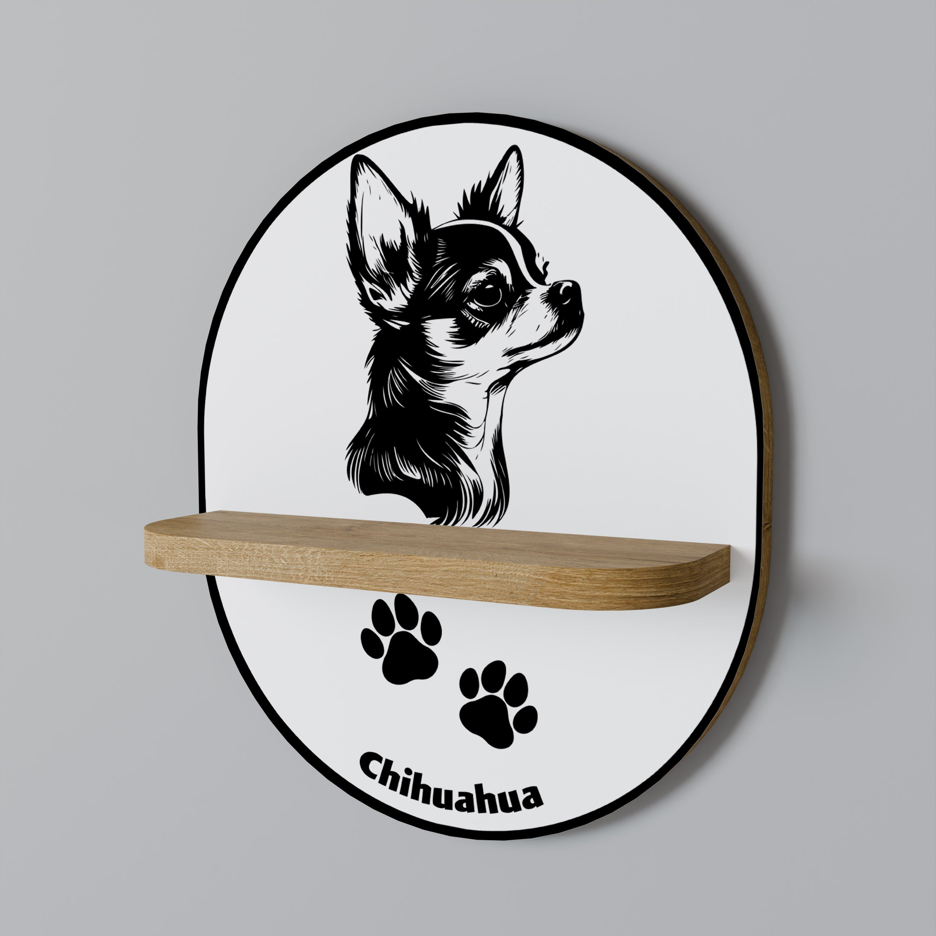 CHIHUAHUA DOG Ovales Kunstregal in Eichenoptik