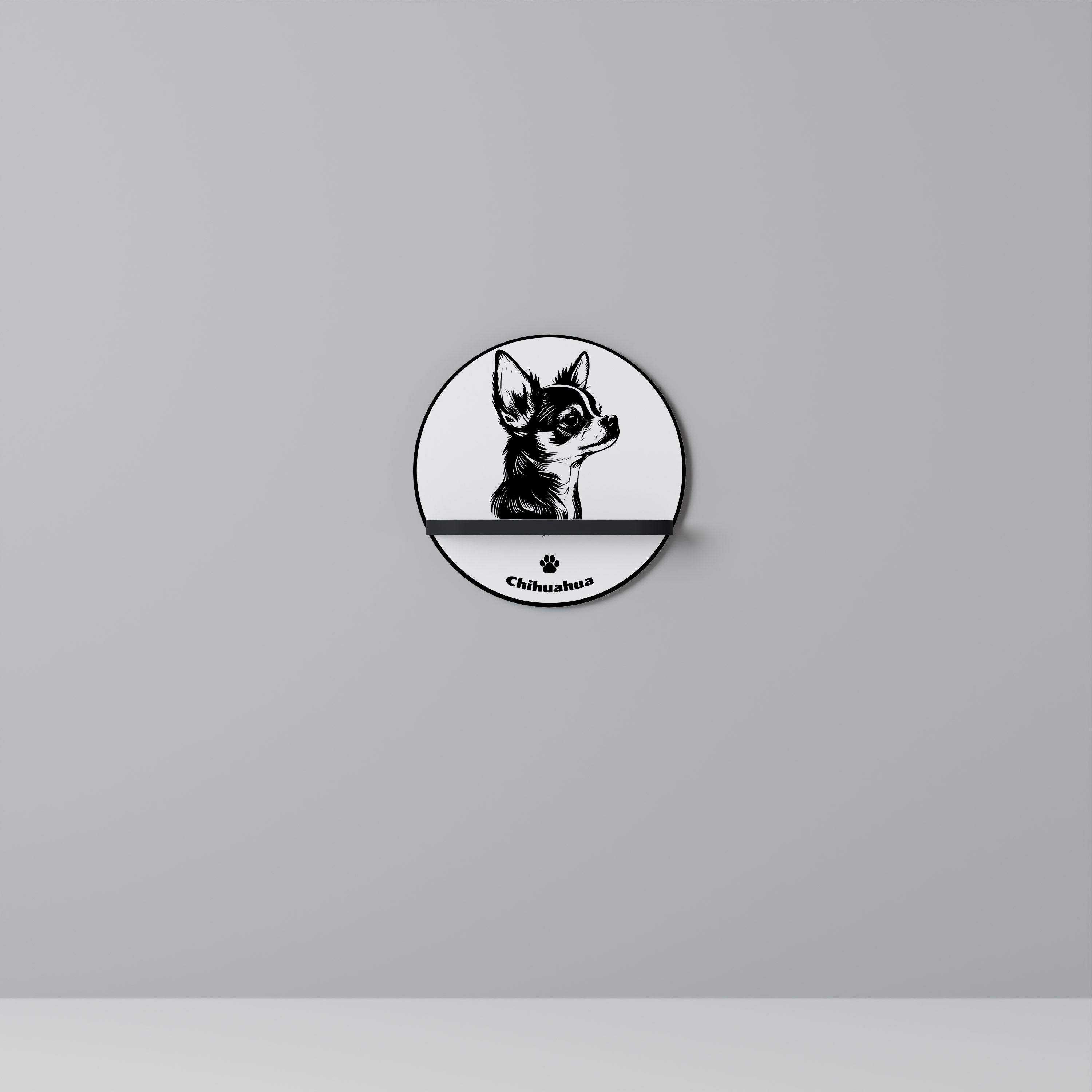 CHIHUAHUA DOG Rundes Kunstregal in Schwarz