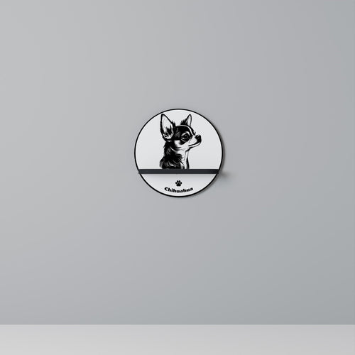 CHIHUAHUA DOG Rundes Kunstregal in Schwarz